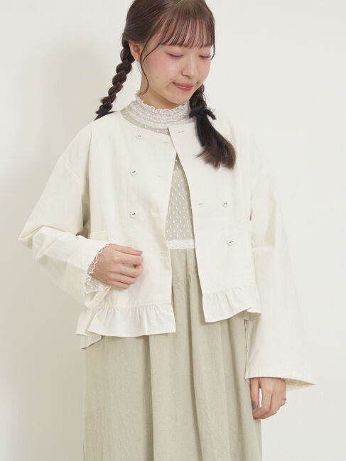 Samansa Mos2「綿麻裾フリルダブルボタンショートジャケット」|その他|オフホワイト