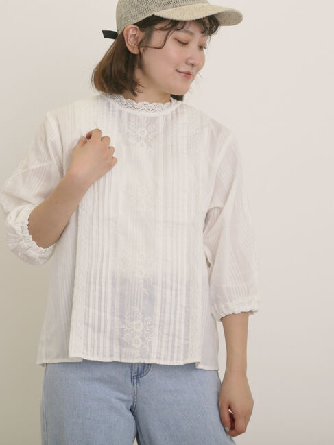 Samansa Mos2「フラワー柄刺繍レースブラウス」|シャツ・ブラウス|