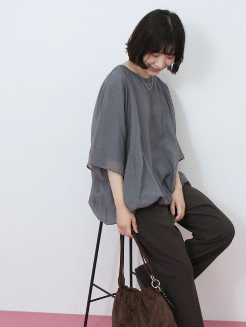 Samansa Mos2 blue「裾バルーンTシャツ」|Tシャツ・カットソー|チャコールグレー