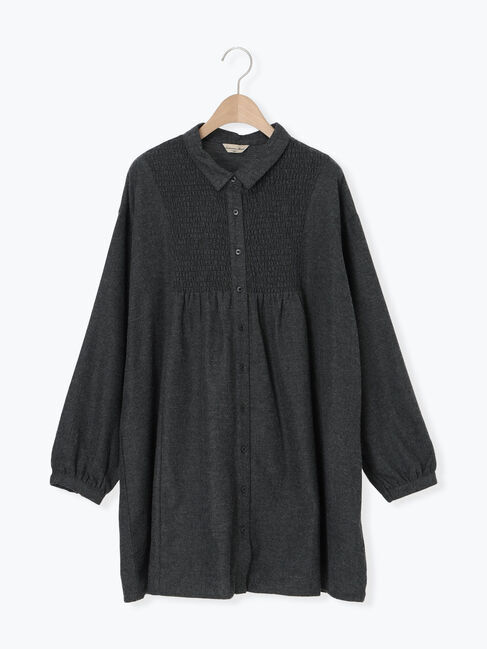 Samansa Mos2「シャーリング切替チュニック」|シャツ・ブラウス|チャコールグレー