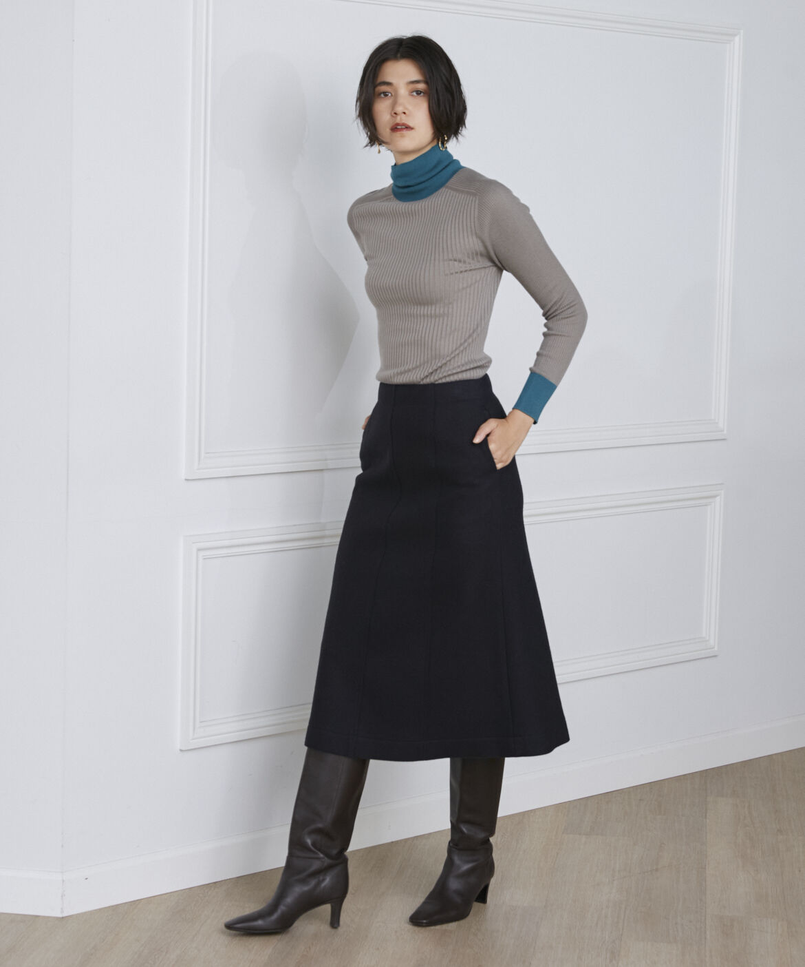 INED「《大きいサイズ》 Aラインミディスカート」|フレア|ネイビー