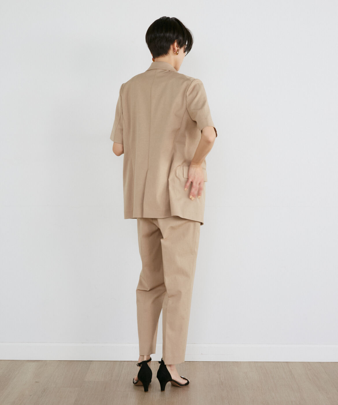 INED「《大きいサイズ》綿麻オックスタックテーパード」|スラックス|