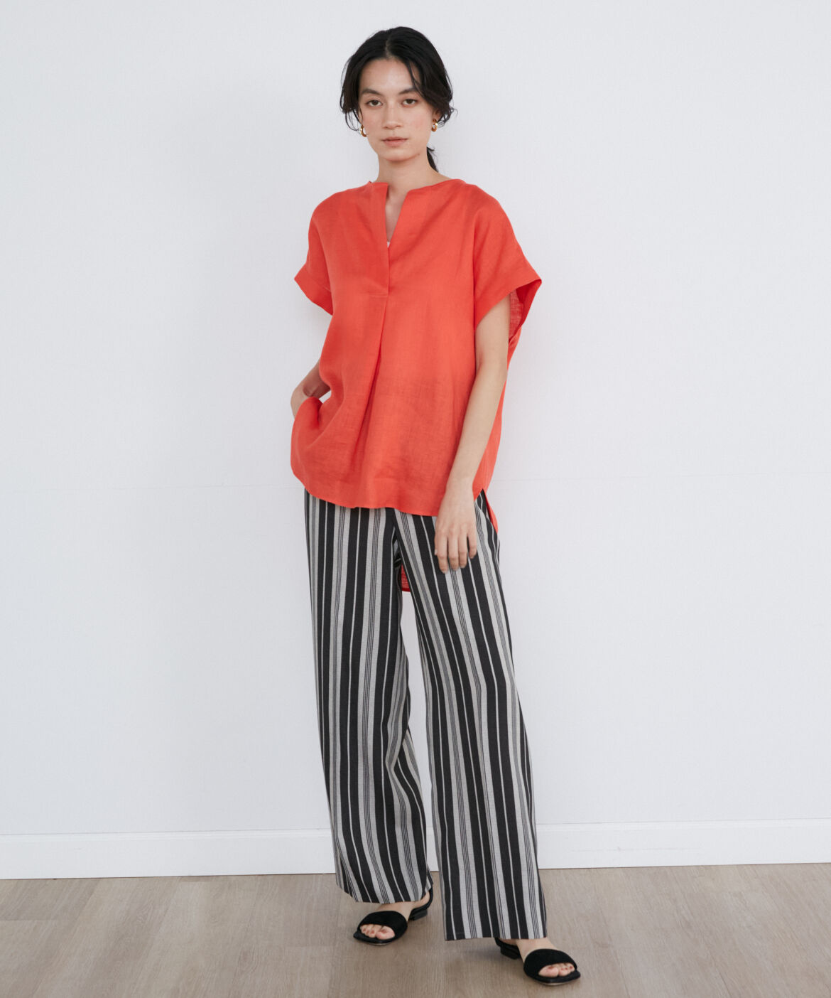 INED「ストライププリントパンツ《Viscotecs》」|その他|ブラック