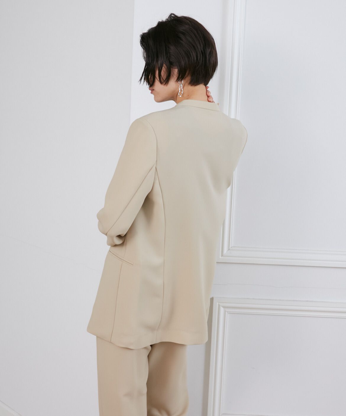 INED「《大きいサイズ》ダブルジョーゼットノーカラージャケット」|ノーカラージャケット|