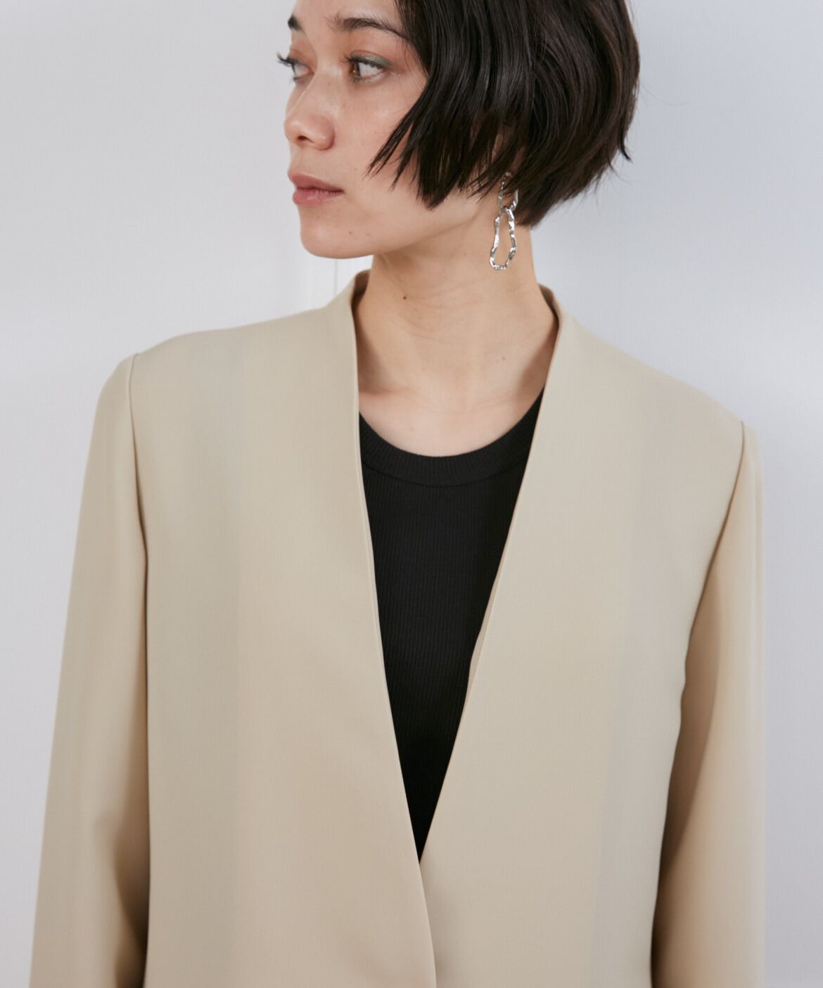 INED「《大きいサイズ》ダブルジョーゼットノーカラージャケット」|ノーカラージャケット|