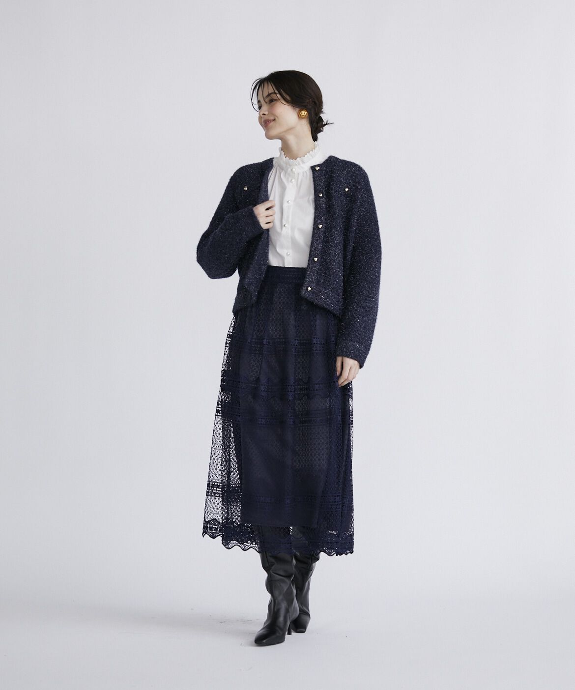 Maglie le cassetto「《プラスサイズ》スタンドフリルボリュームブラウス」|シャツ・ブラウス|