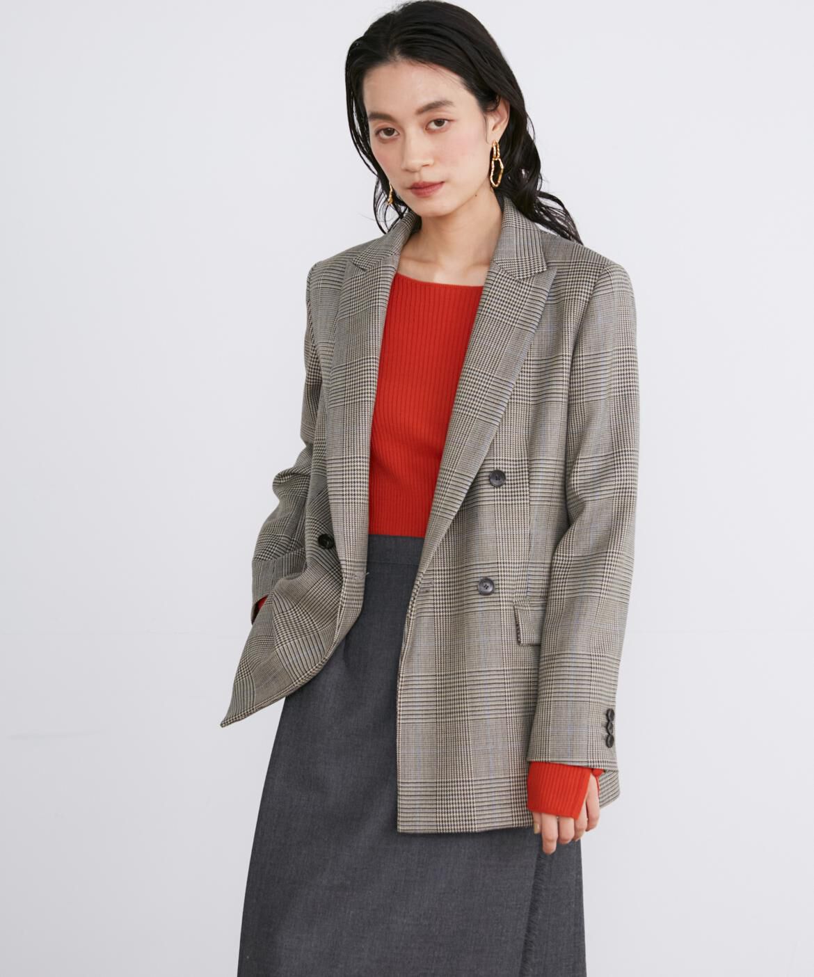 INED「《大きいサイズ》定番ダブルブレストジャケット」|テーラードジャケット|グレンチェッ 5