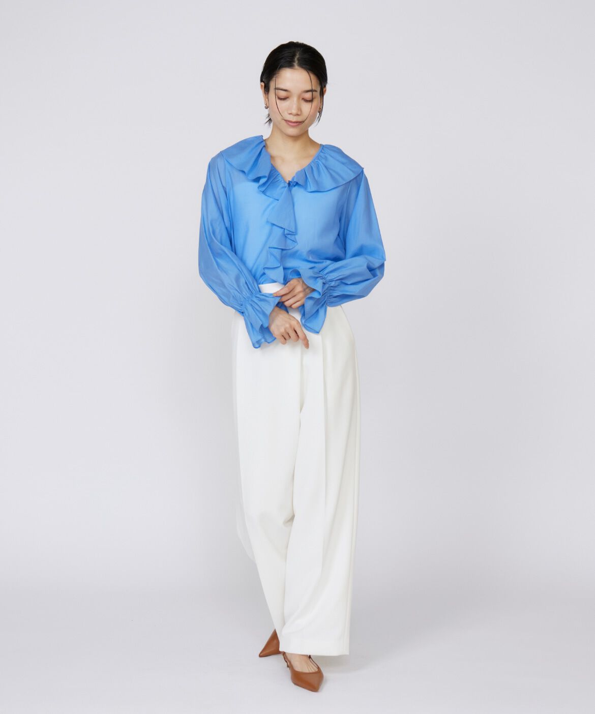 INED「シャイニーローンフリルブラウス」|シャツ・ブラウス|