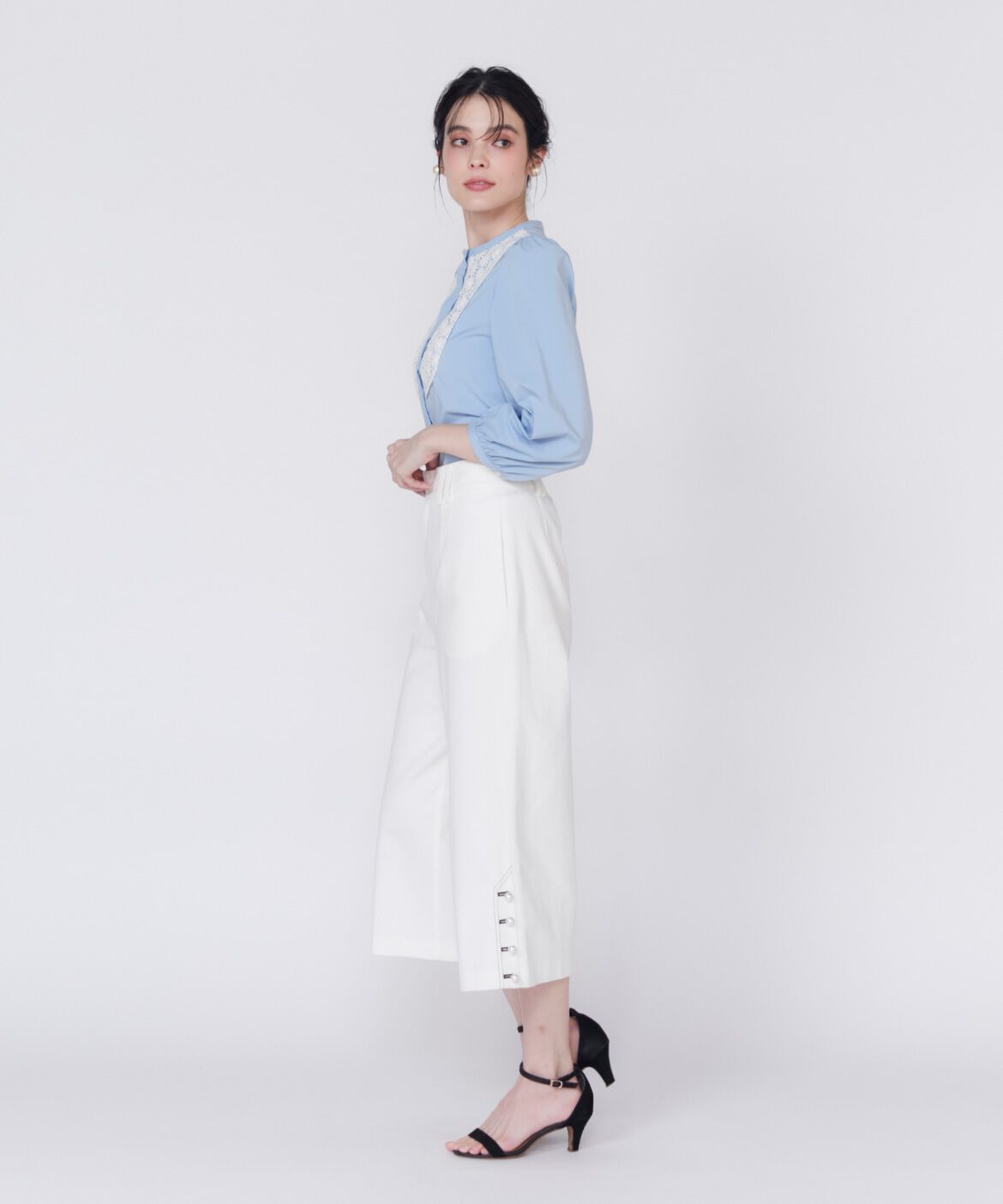 Maglie le cassetto「パールボタンデニムガウチョ」|デニム|