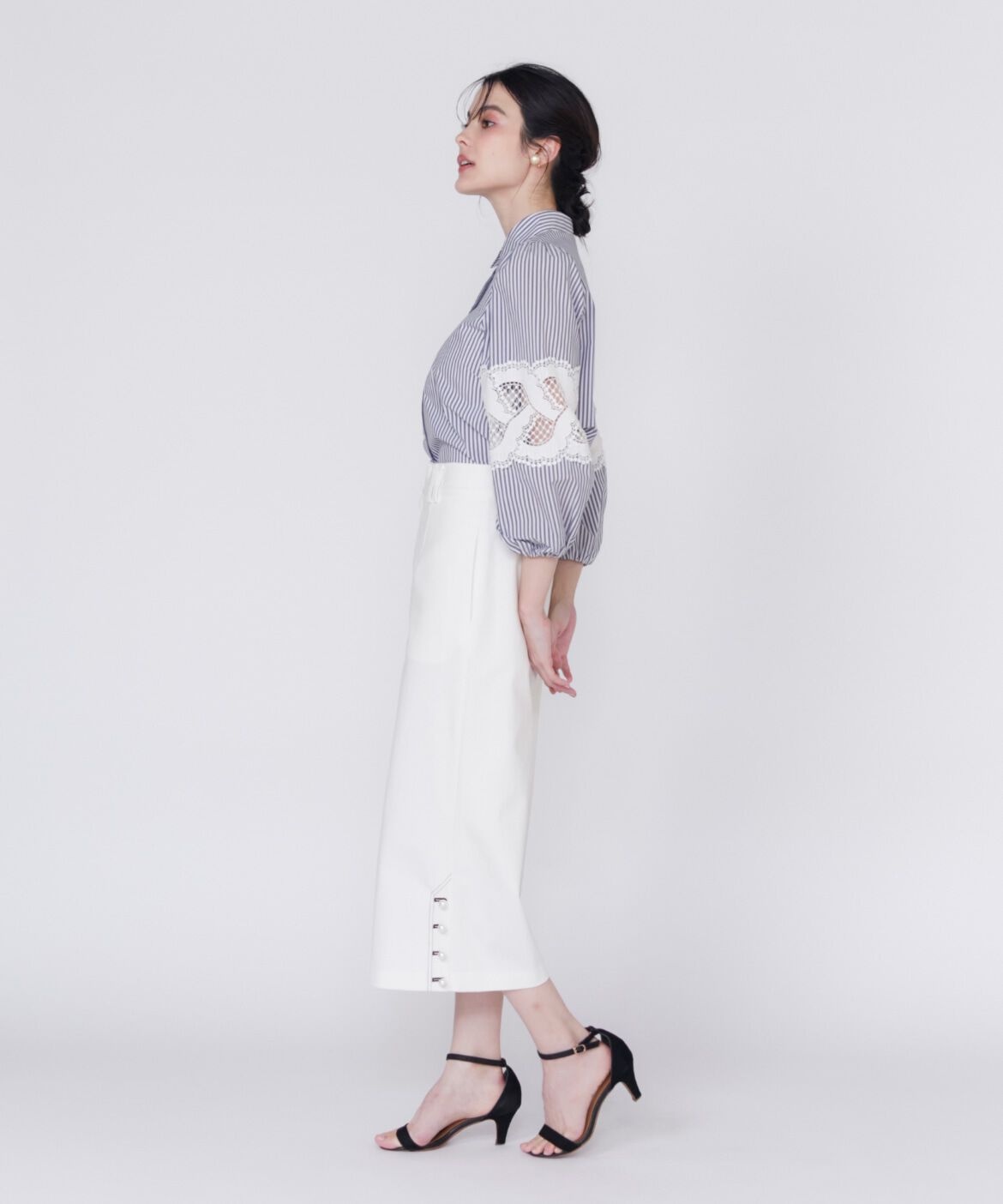 Maglie le cassetto「パールボタンデニムガウチョ」|デニム|