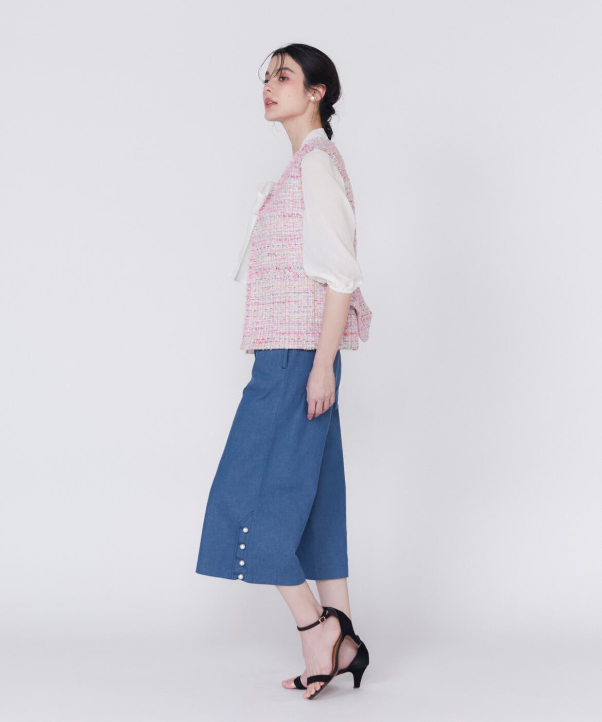 Maglie le cassetto「パールボタンデニムガウチョ」|デニム|