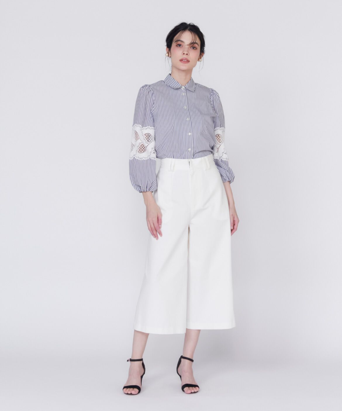 Maglie le cassetto「パールボタンデニムガウチョ」|デニム|