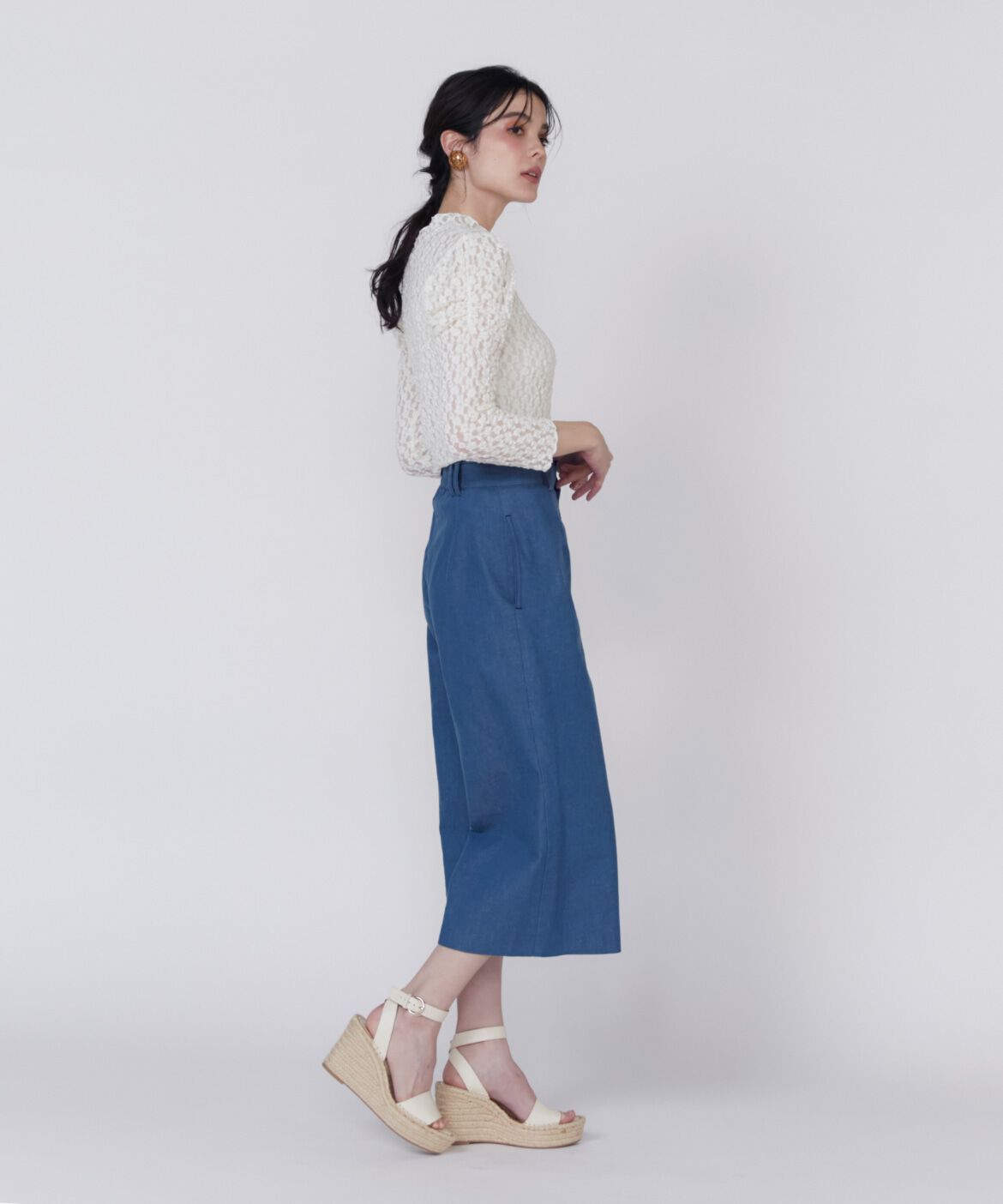 Maglie le cassetto「パールボタンデニムガウチョ」|デニム|