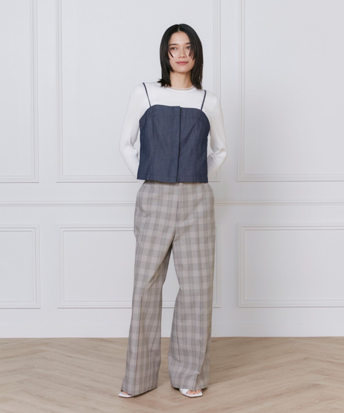 INED「《大きいサイズ》デニム風ビスチェ」|シャツ・ブラウス|