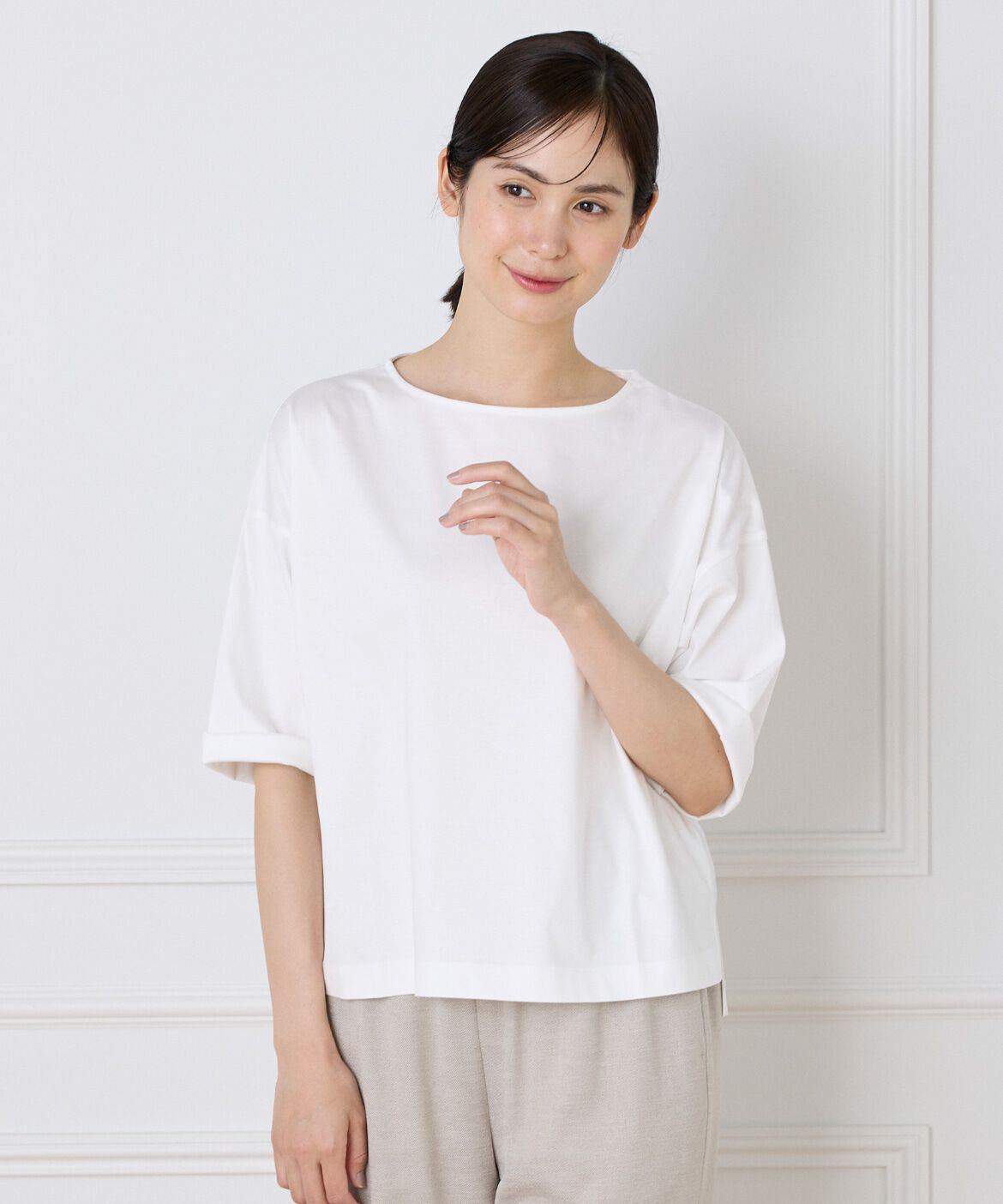 7-IDconcept.「《大きいサイズ》布帛コンビネーションTシャツ」|Tシャツ・カットソー|オフホワイト1