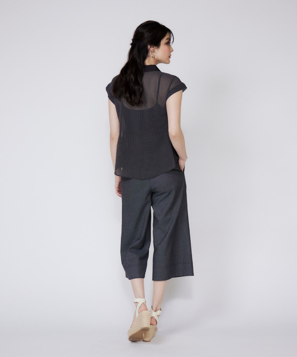 Maglie le cassetto「衿配色シアードットブラウス」|シャツ・ブラウス|