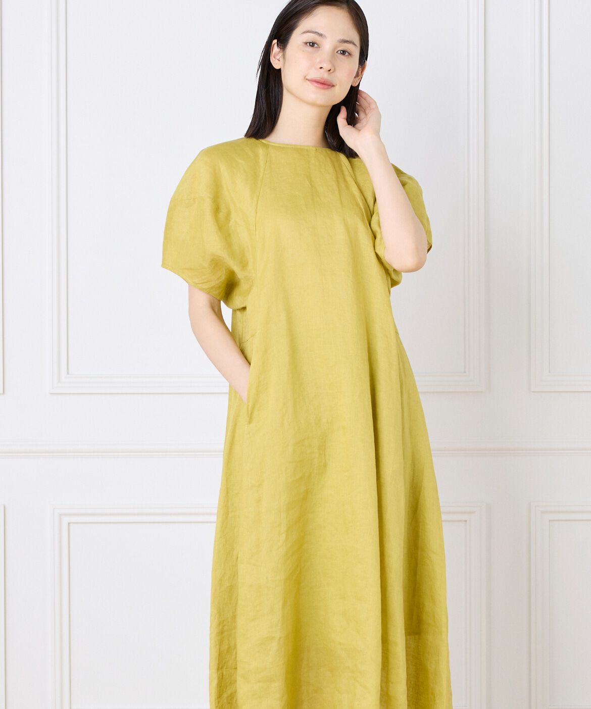 INED「《WEB限定》ボリュームスリーブリネンワンピース」|ワンピース|イエロー