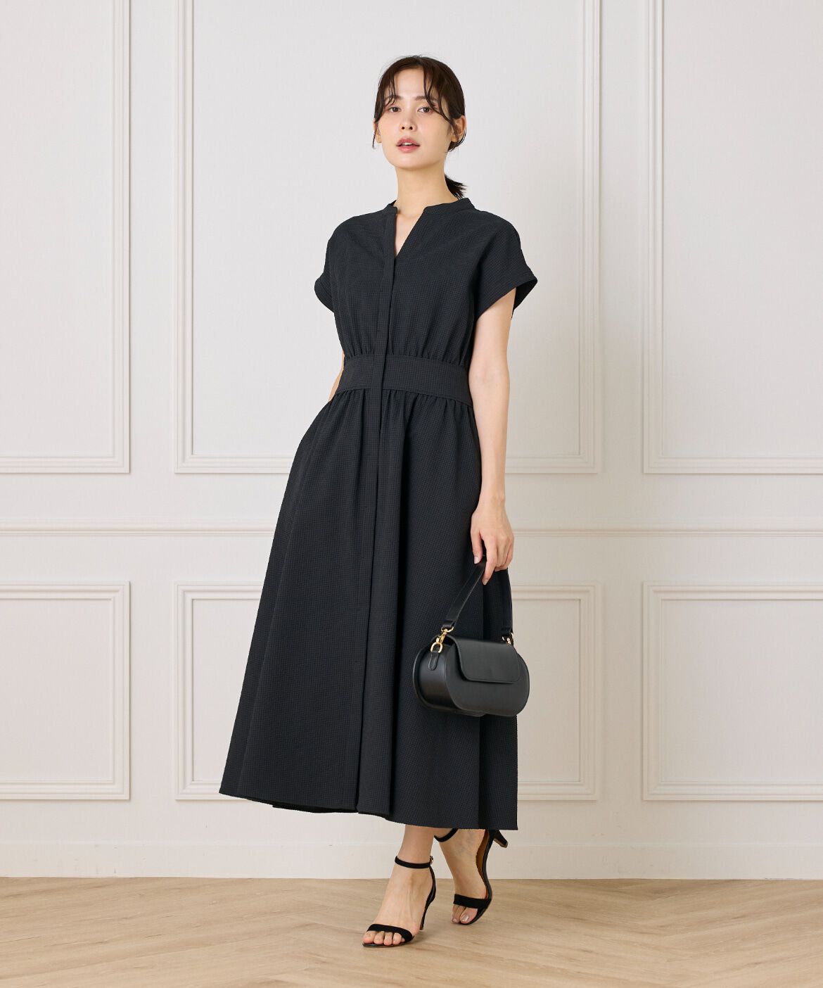 INED「《大きいサイズ》ウエストギャザーワンピース」|ワンピース|