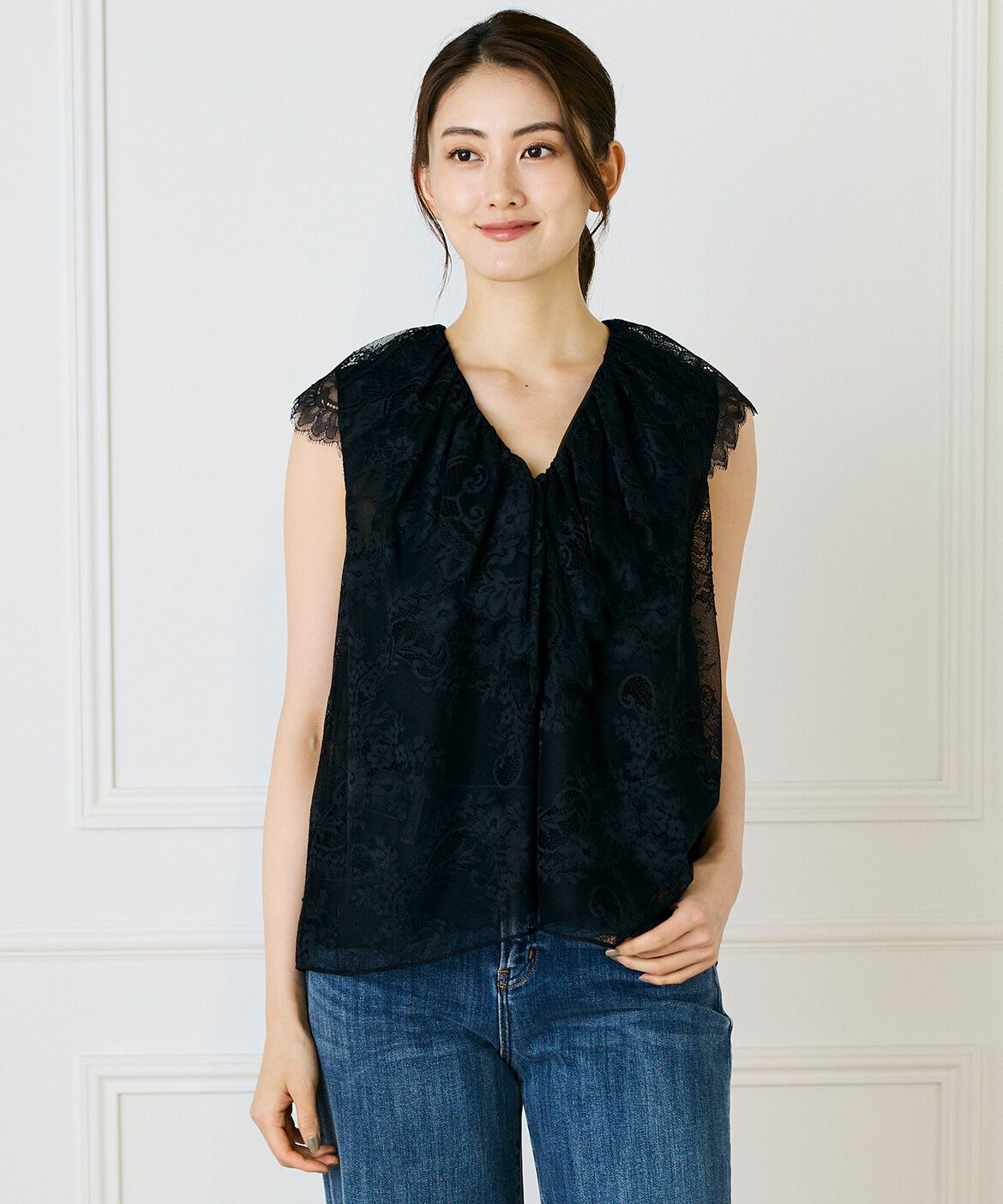 INED「レースベスト」|シャツ・ブラウス|ブラック