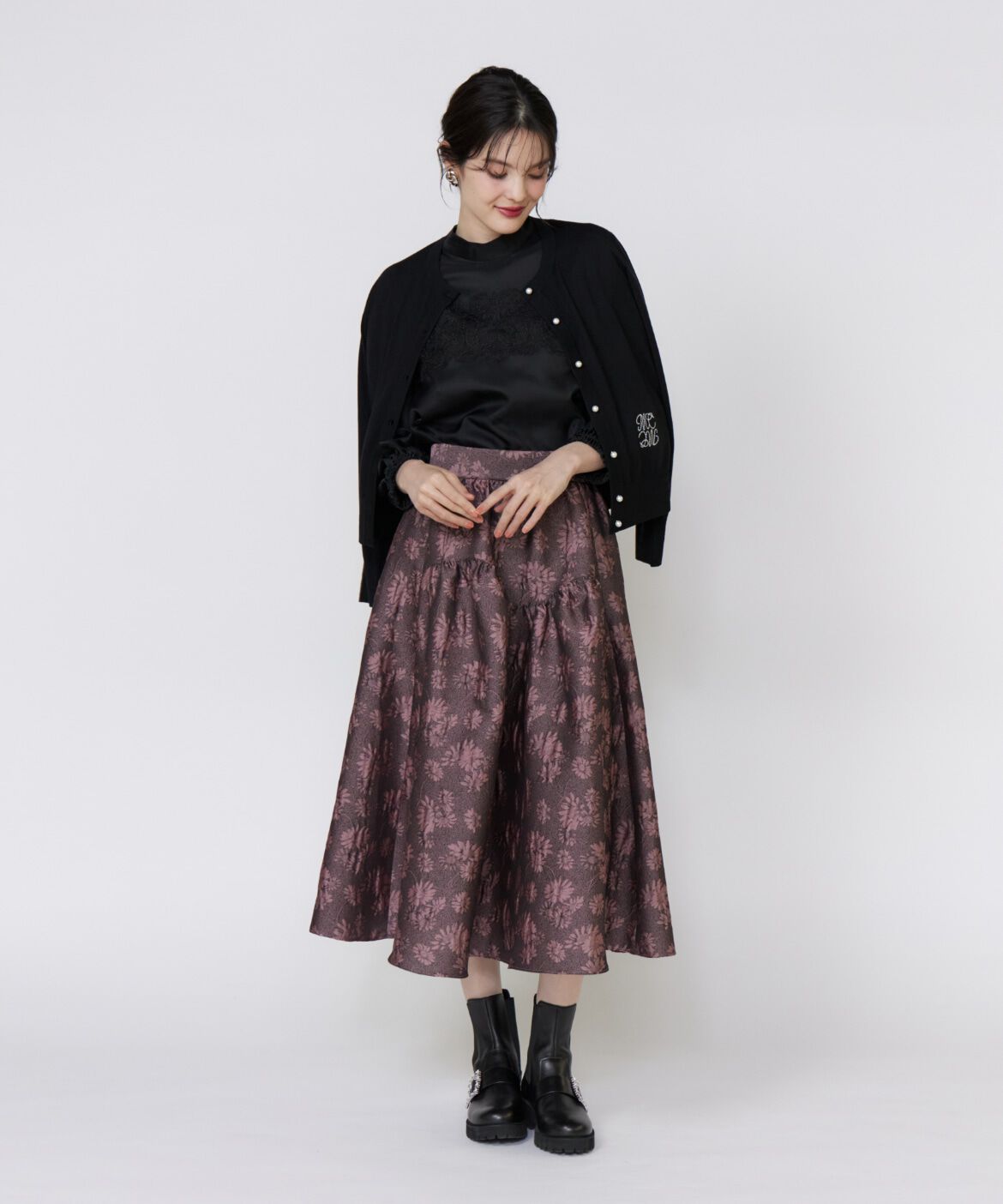 Maglie le cassetto「《大きいサイズ》フラワージャガードスカート」|フレア|