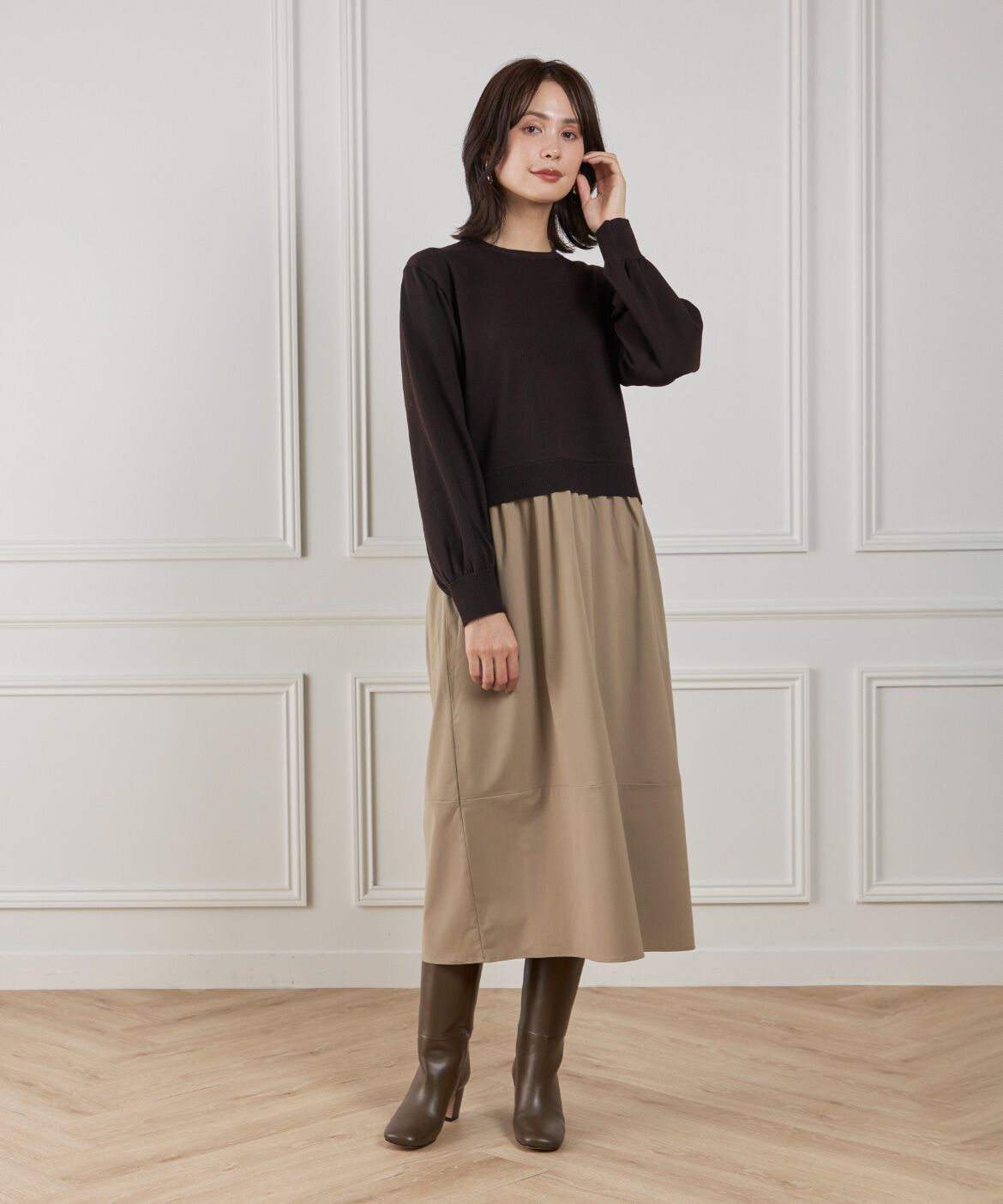 Le Souk「《大きいサイズ》異素材コンビネーションワンピース」|ワンピース|