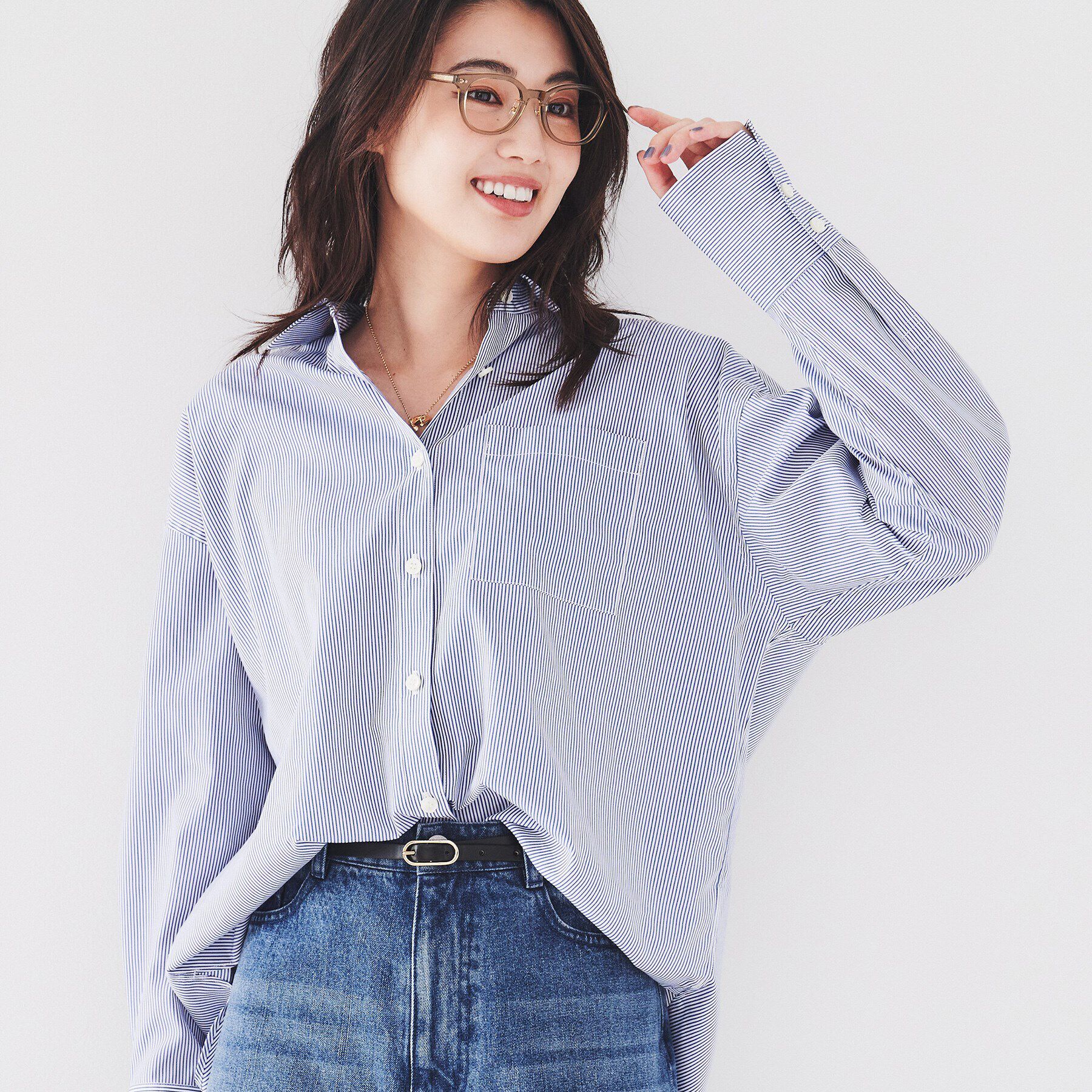 UNTITLED「【ニットと重ね着にもおすすめ】ワイドシルエットストライプシャツ」|シャツ・ブラウス|ブルー(693)