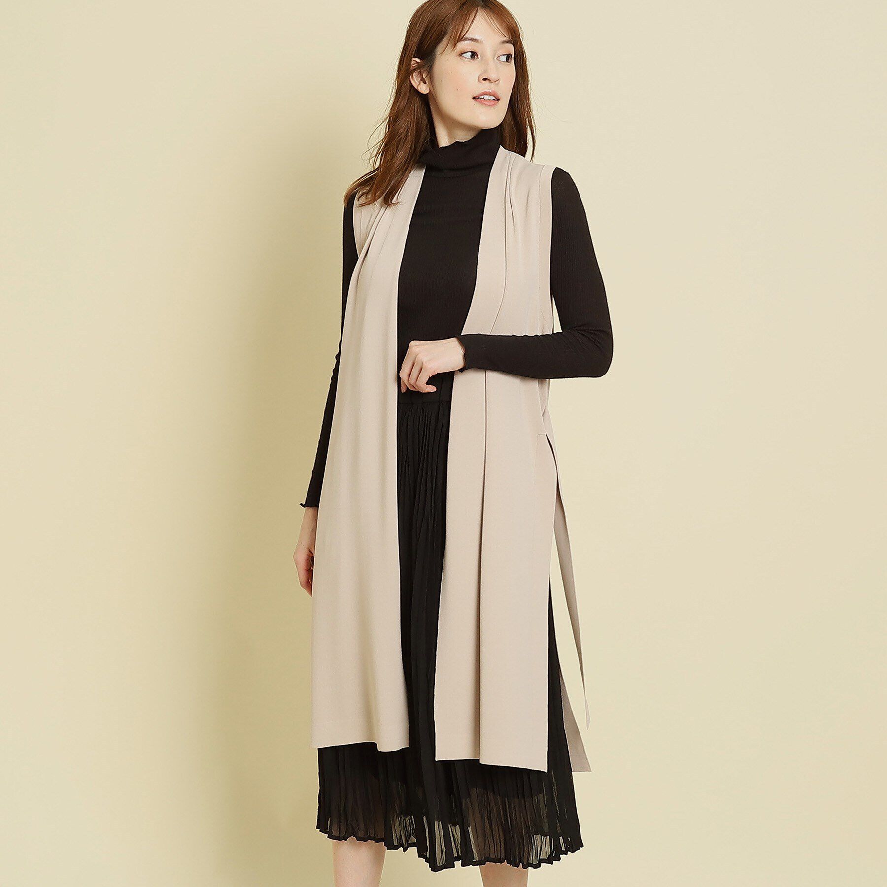 COUP DE CHANCE「【洗える／ジレ】サイドスリット ロングニットジレ」|ベスト・ジレ|