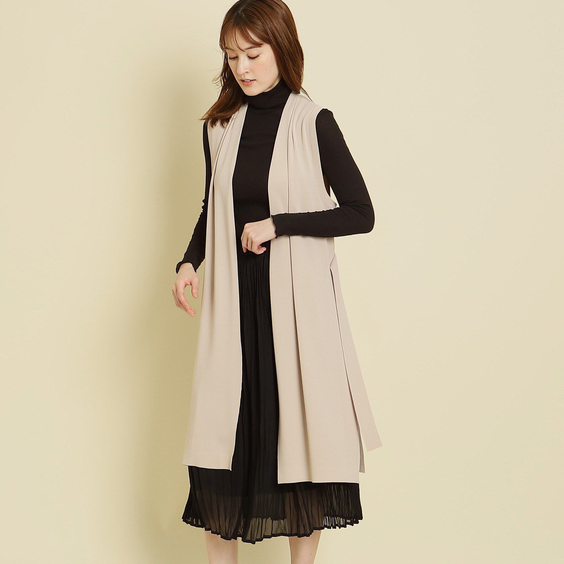 COUP DE CHANCE「【洗える／ジレ】サイドスリット ロングニットジレ」|ベスト・ジレ|