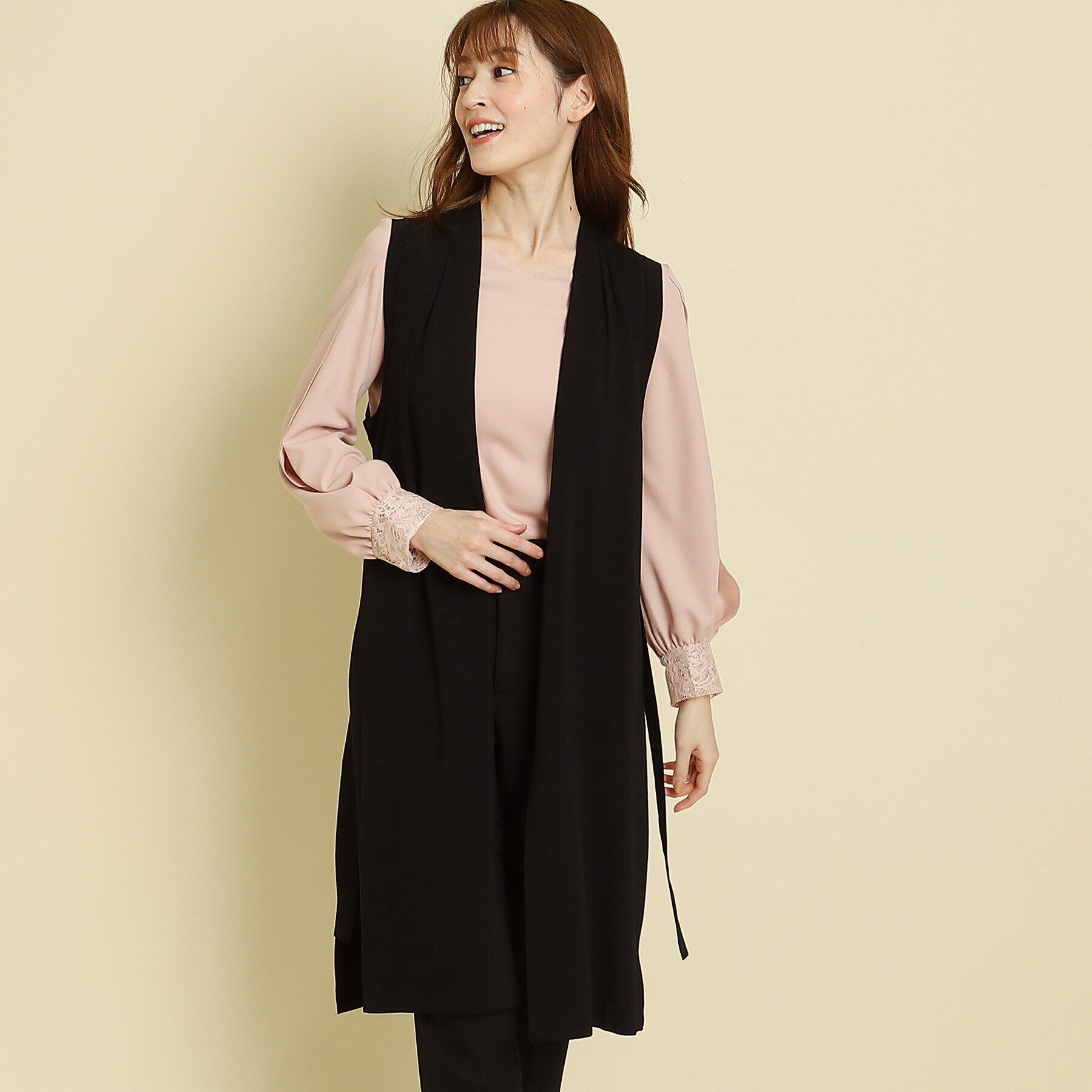 COUP DE CHANCE「【洗える／ジレ】サイドスリット ロングニットジレ」|ベスト・ジレ|