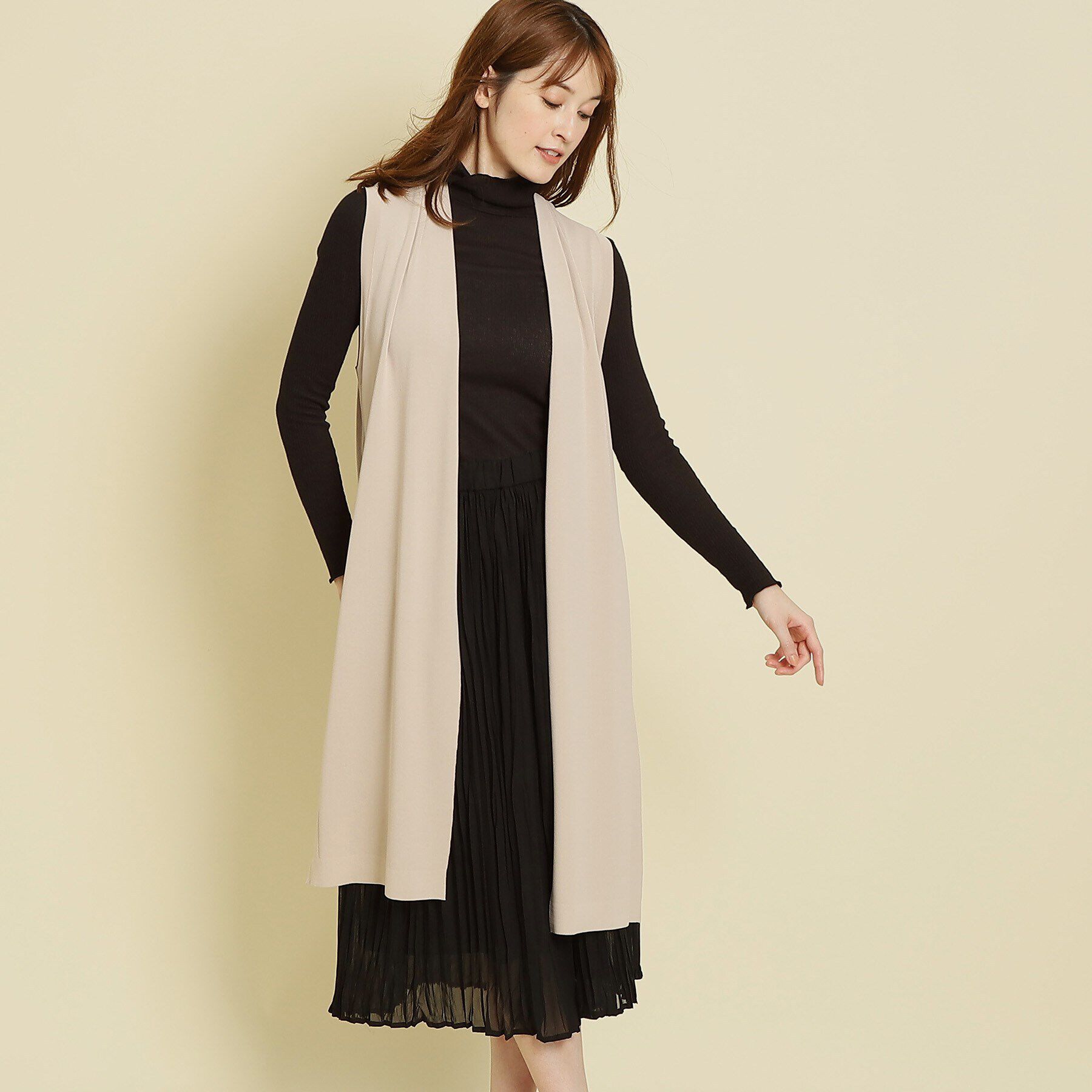 COUP DE CHANCE「【洗える／ジレ】サイドスリット ロングニットジレ」|ベスト・ジレ|ライトベージュ(05