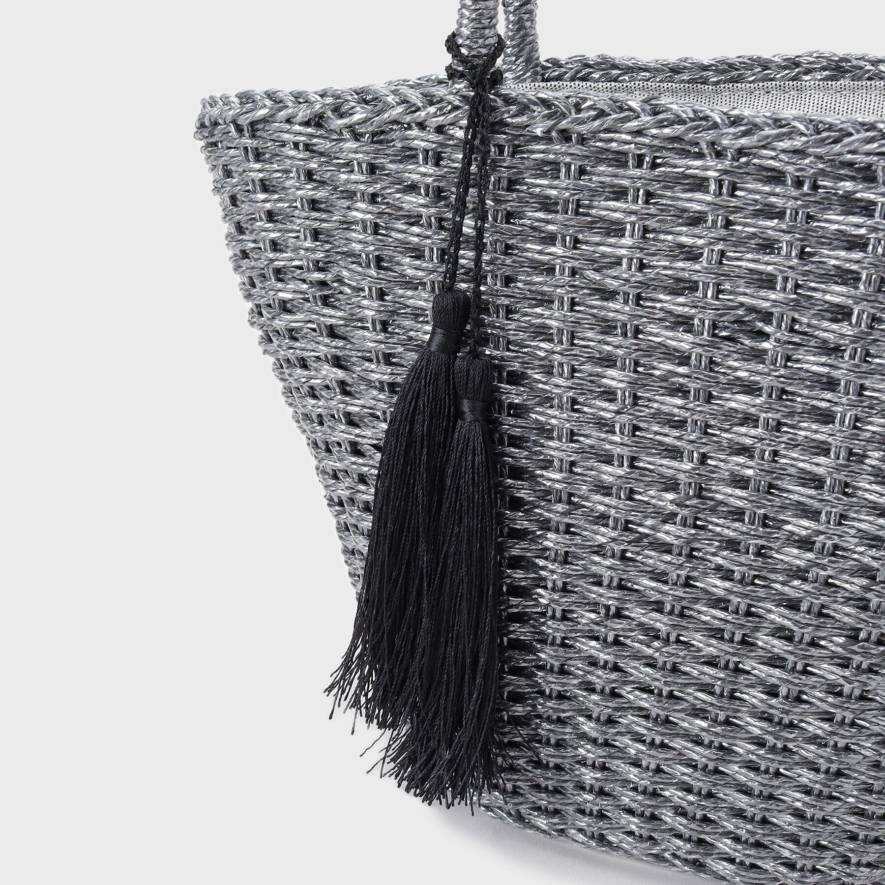 COUP DE CHANCE「シルバー＆ガンメタの上品な輝き！手編みの大人ペーパーカゴバッグ」|ハンドバッグ|