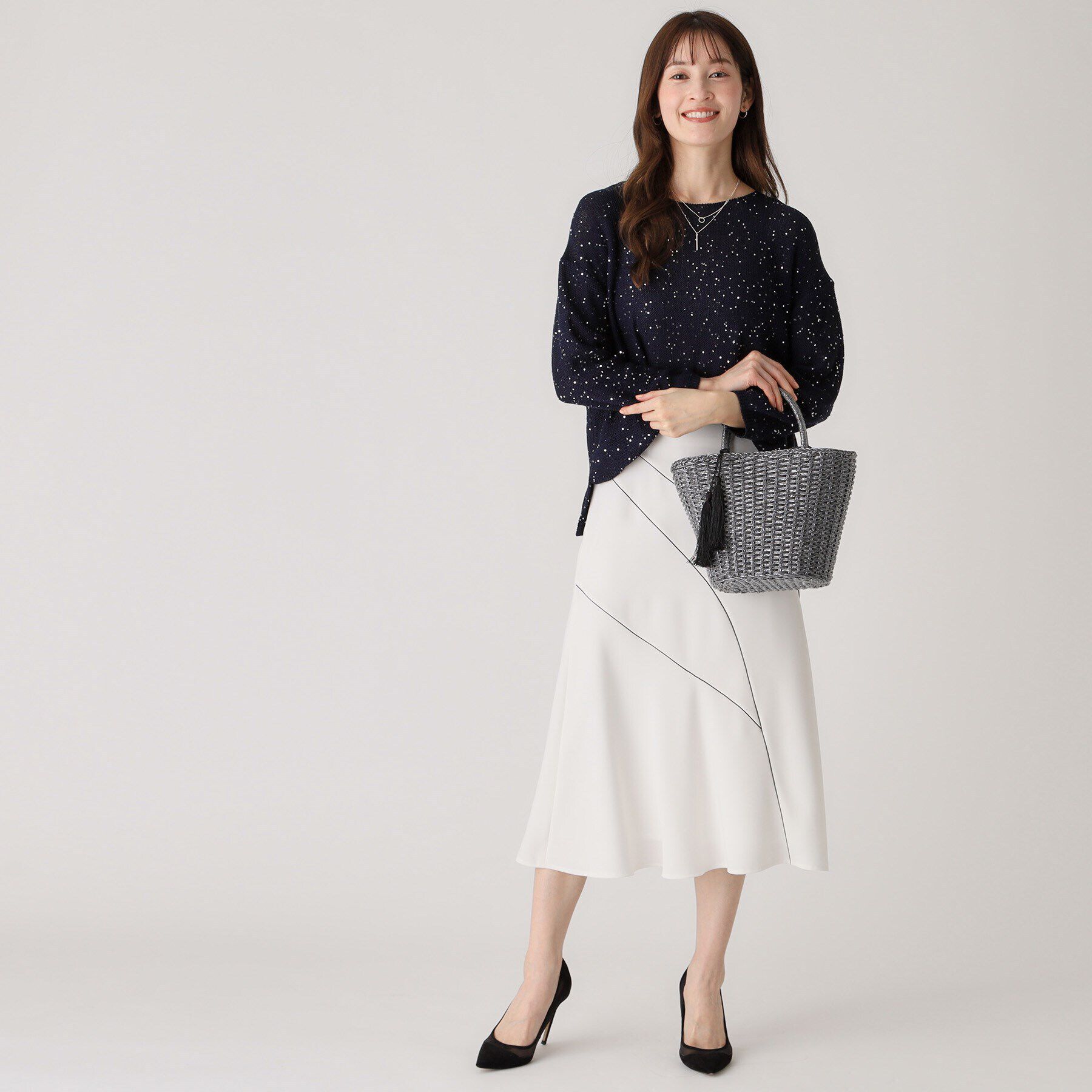 COUP DE CHANCE「シルバー＆ガンメタの上品な輝き！手編みの大人ペーパーカゴバッグ」|ハンドバッグ|