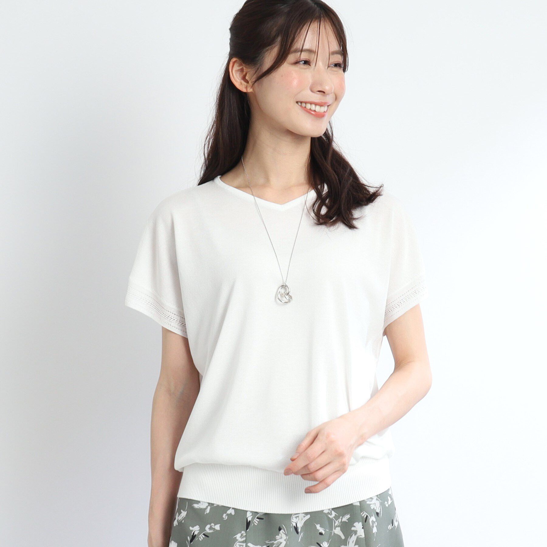 Reflect「【SALE／WEB限定カラーあり／二の腕カバー◎】透かし柄スリーブニット」|ニット・セーター|