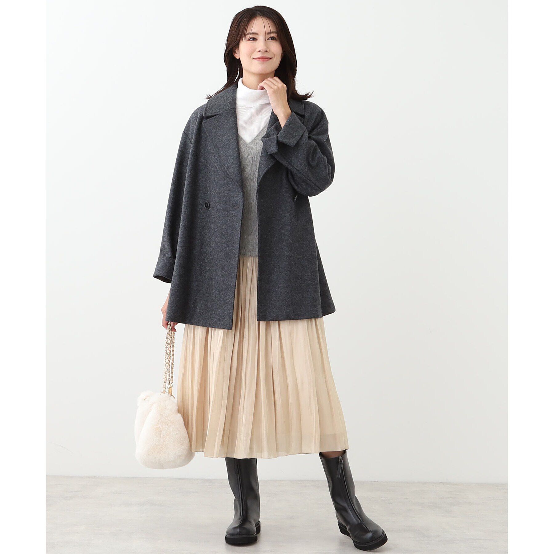 Reflect「【WEB限定カラーあり】ウール混メルトンライクピーコート」|ピーコート|