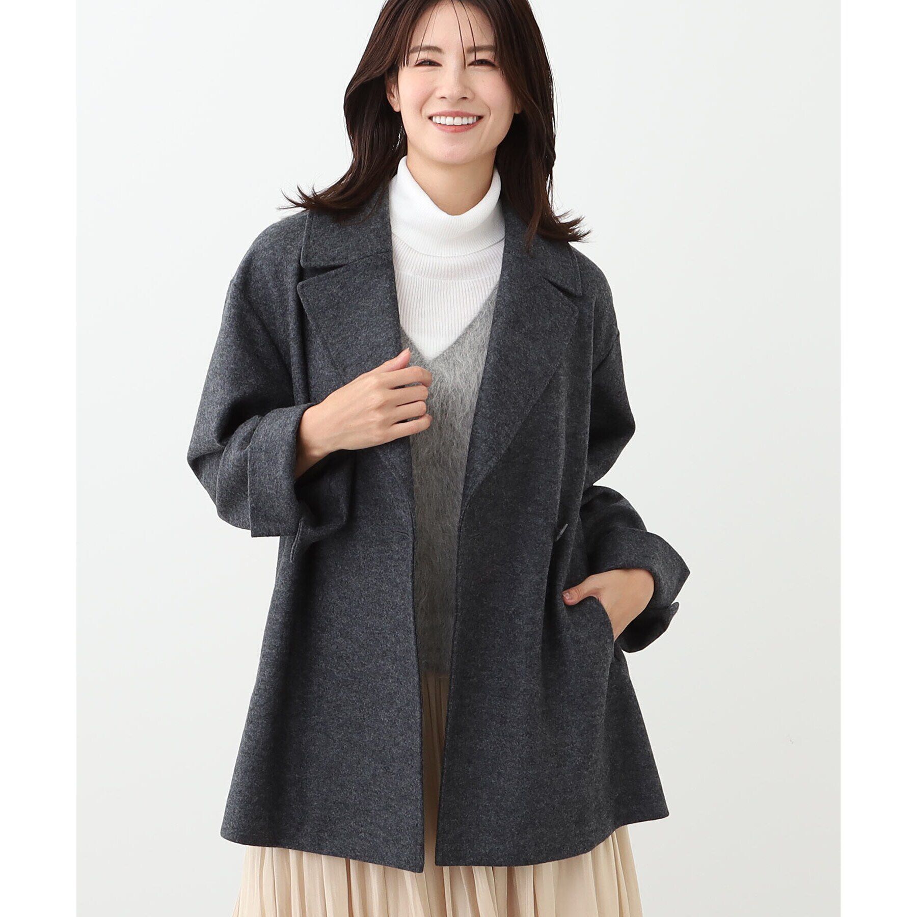 Reflect「【WEB限定カラーあり】ウール混メルトンライクピーコート」|ピーコート|