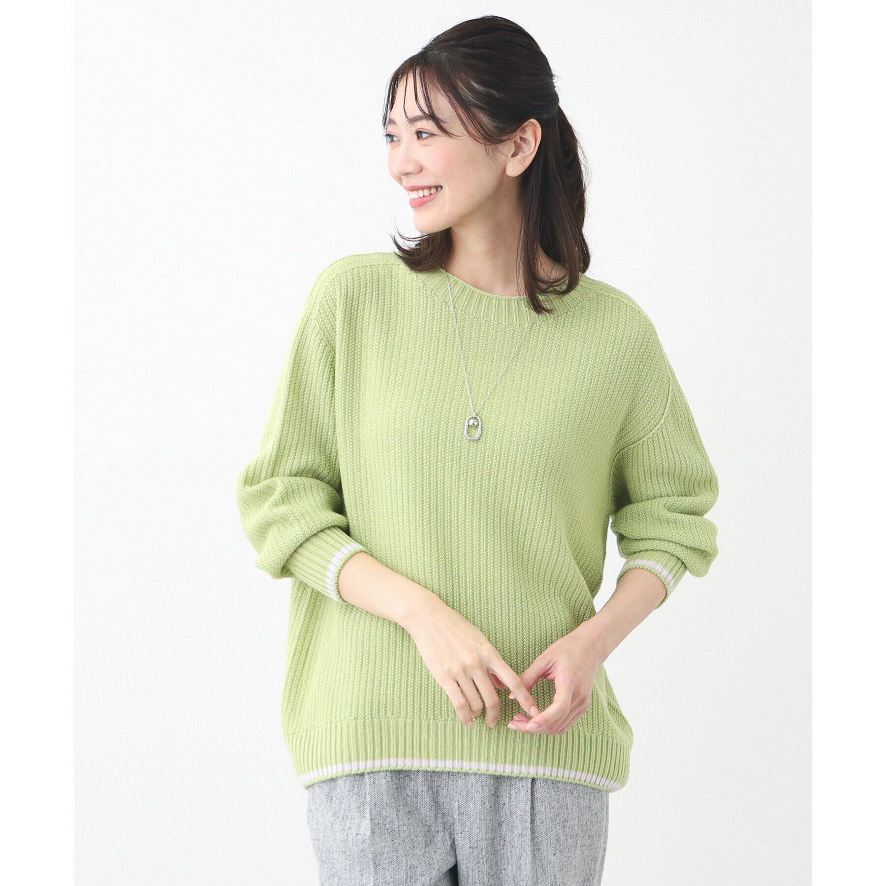 Reflect「【夏SALE／手洗い可／ホールガーメント（R）】ゆるシルエットニット」|ニット・セーター|ライトグリーン(52