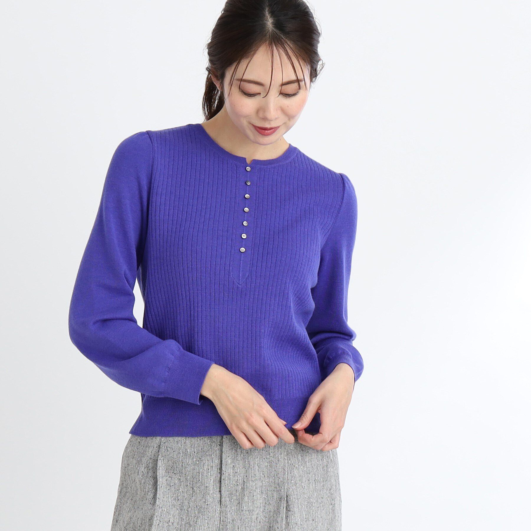 Reflect「【手洗い可／すっきり見え】ボリュームスリーブニット」|ニット・セーター|パープル(082)