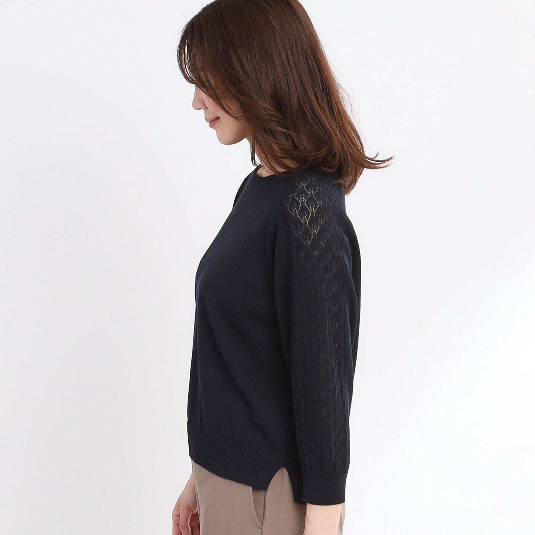 Reflect「【WEB先行カラーあり／手洗い可】透かし柄スリーブニット」|ニット・セーター|