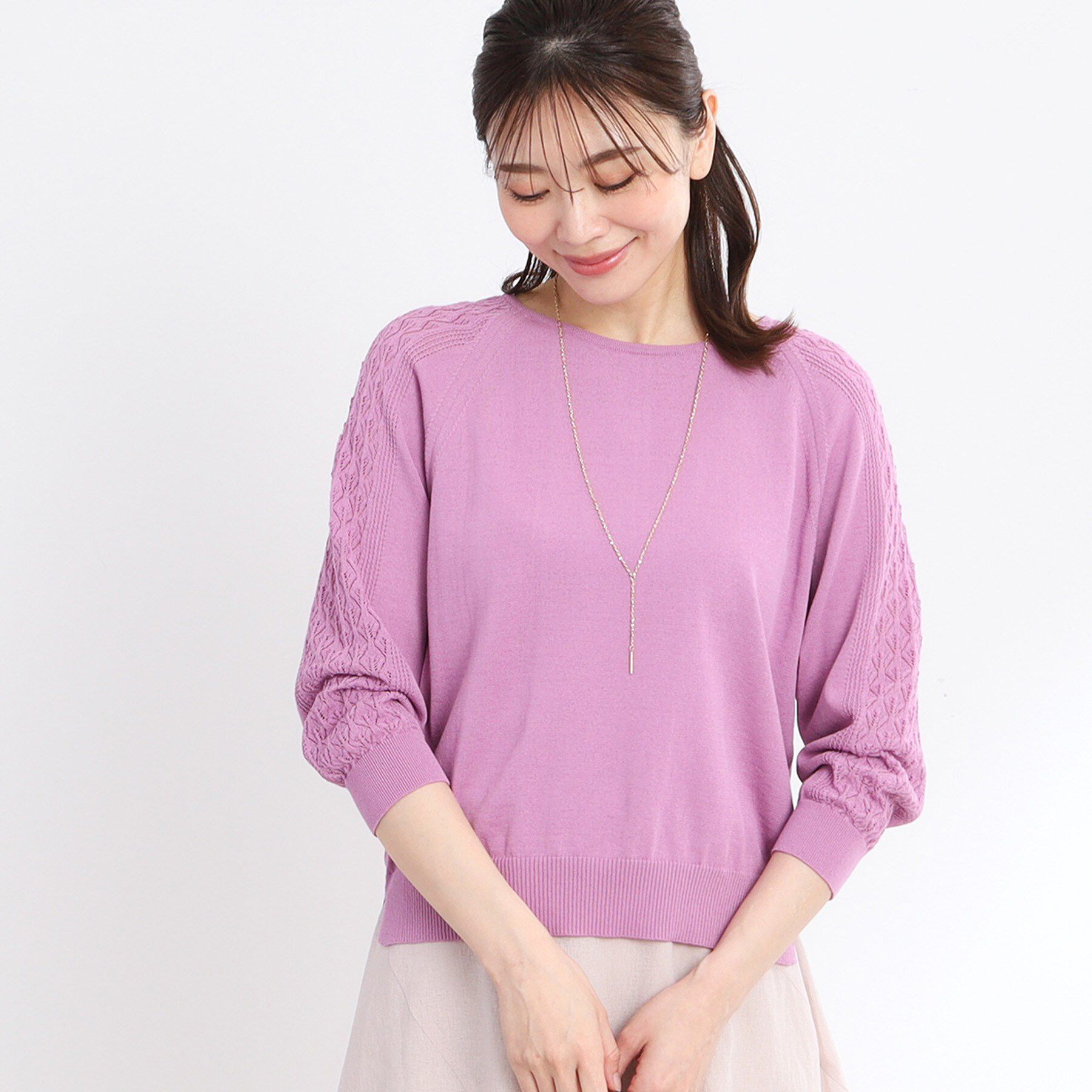 Reflect「【WEB先行カラーあり／手洗い可】透かし柄スリーブニット」|ニット・セーター|