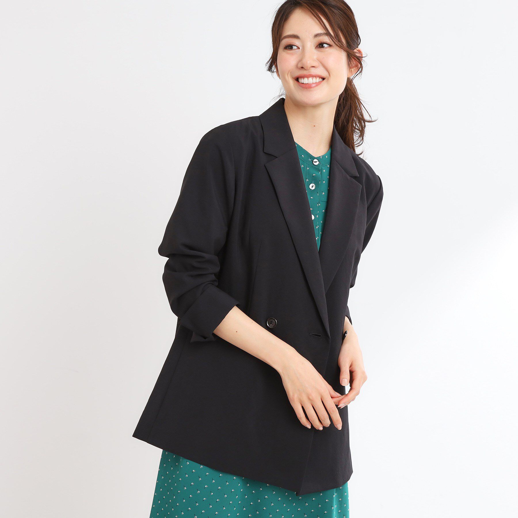 Reflect「【マシンウォッシュ可／セットアップ可／通勤におすすめ】ドライタッチダブルジャケット」|テーラードジャケット|ブラック(019)