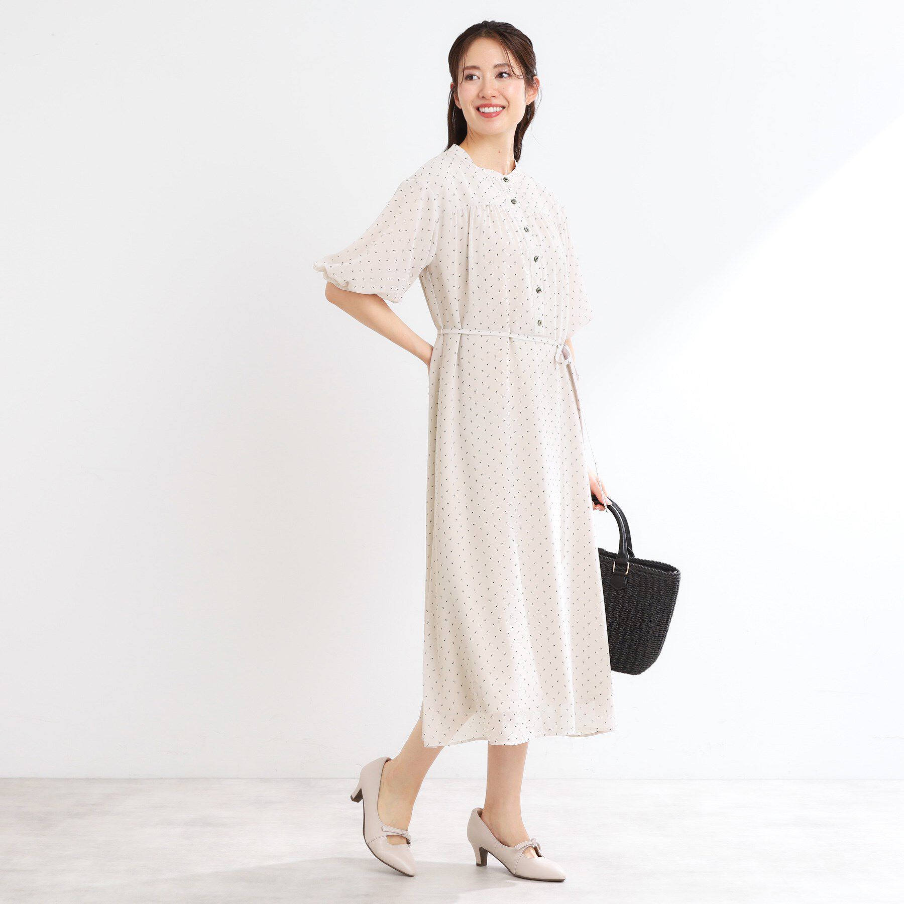 Reflect「【夏SALE／WEB先行カラーあり／リボン取り外し可／マシンウォッシュ可】コツキ柄プリントワンピース」|ワンピース|