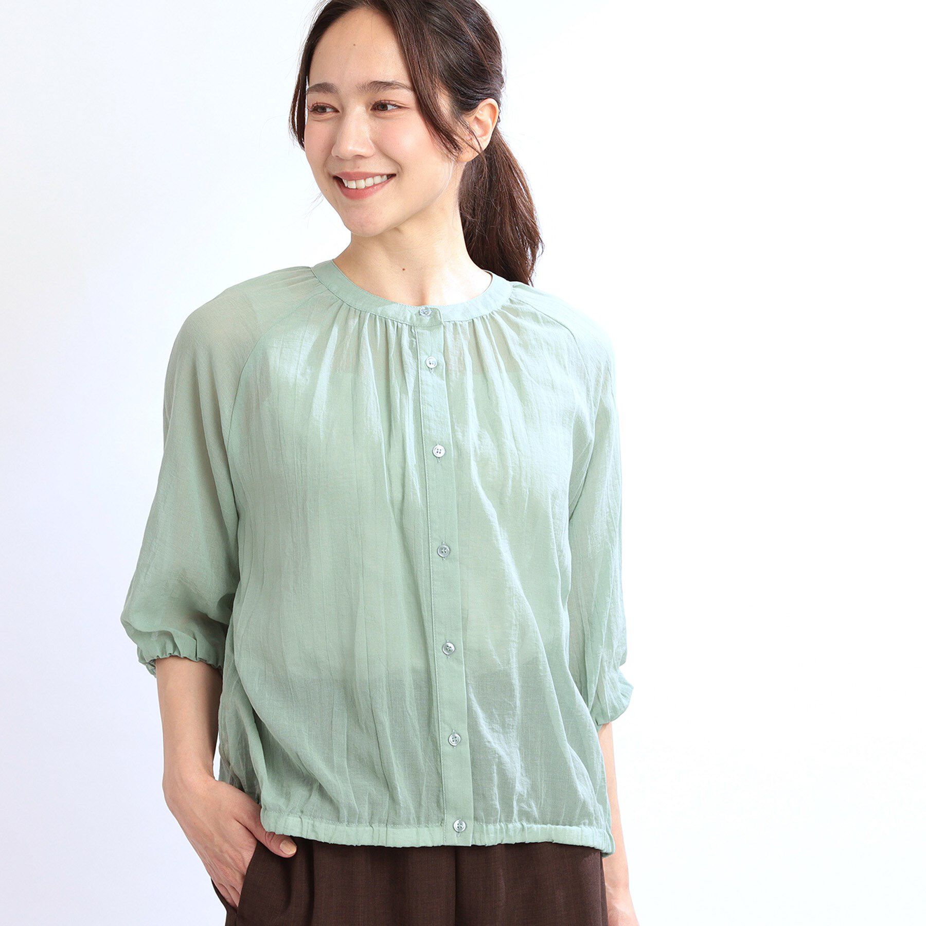 Reflect「【夏SALE／E‐QUALITY／手洗い可／羽織にも◎】シアーブラウス」|シャツ・ブラウス|ミントグリーン(02