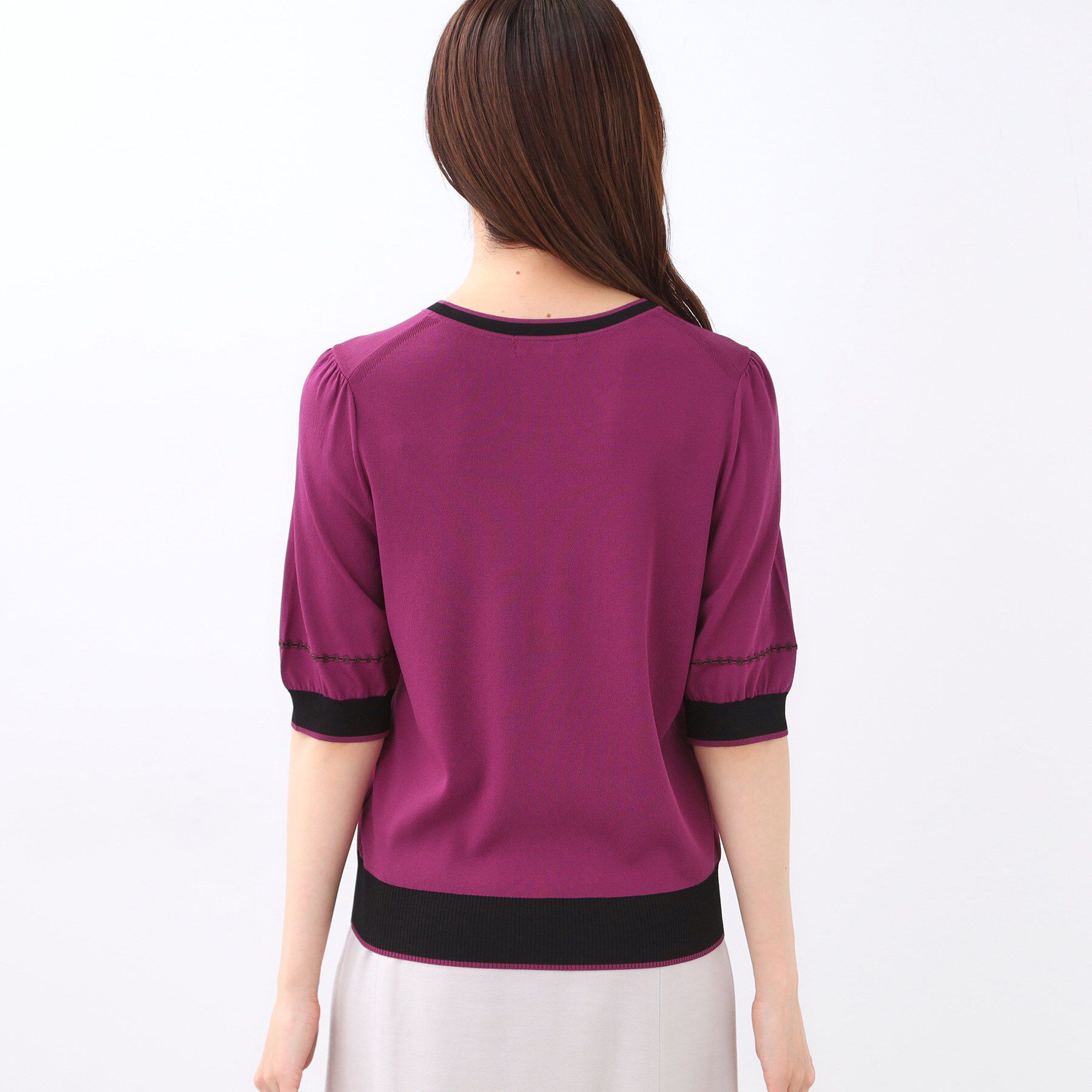 Reflect「【WEB先行カラーあり／手洗い可／アンサンブル可】バイカラー五分袖ニット」|ニット・セーター|