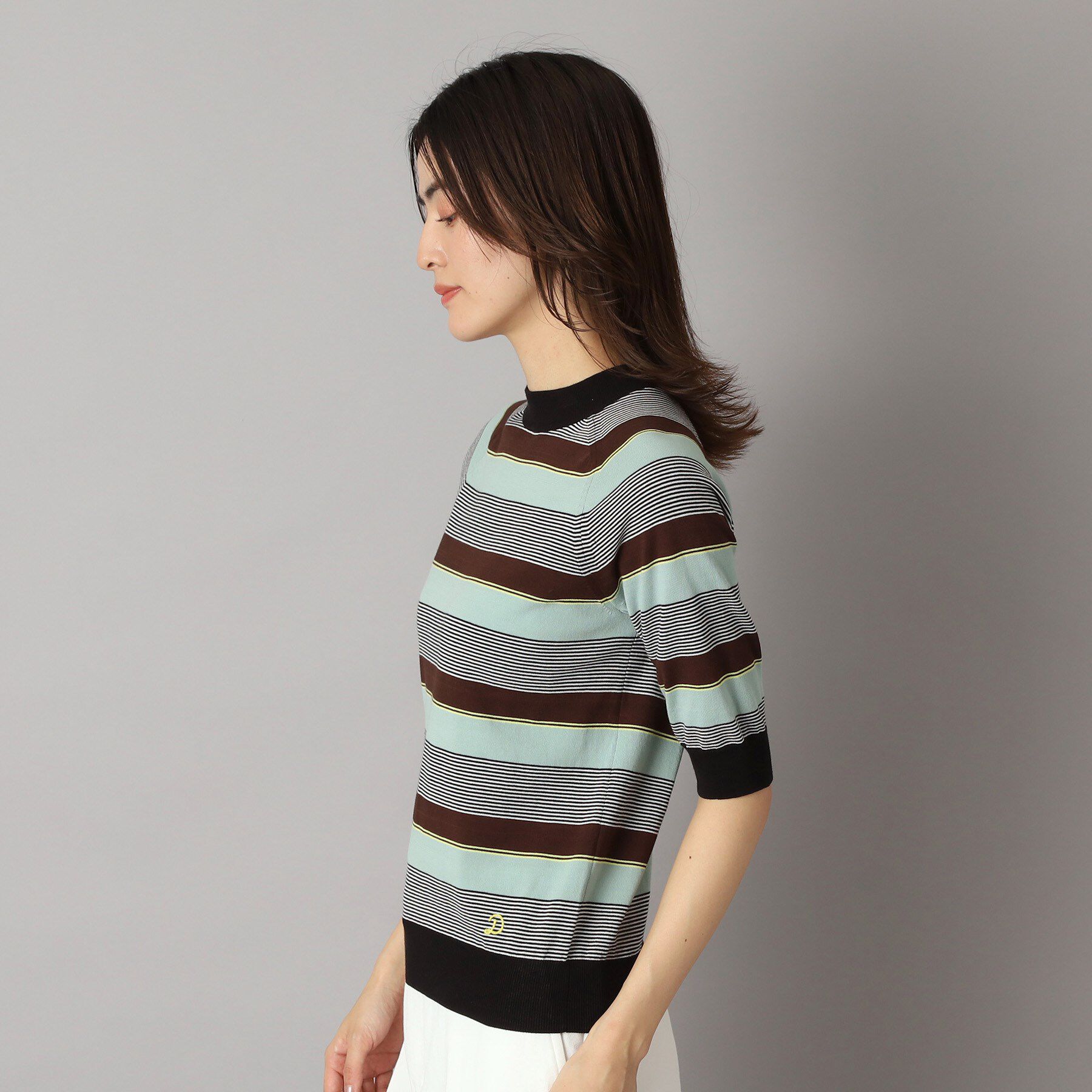 DRESSTERIOR「【洗える】マルチボーダーハーフスリーブニット」|ニット・セーター|