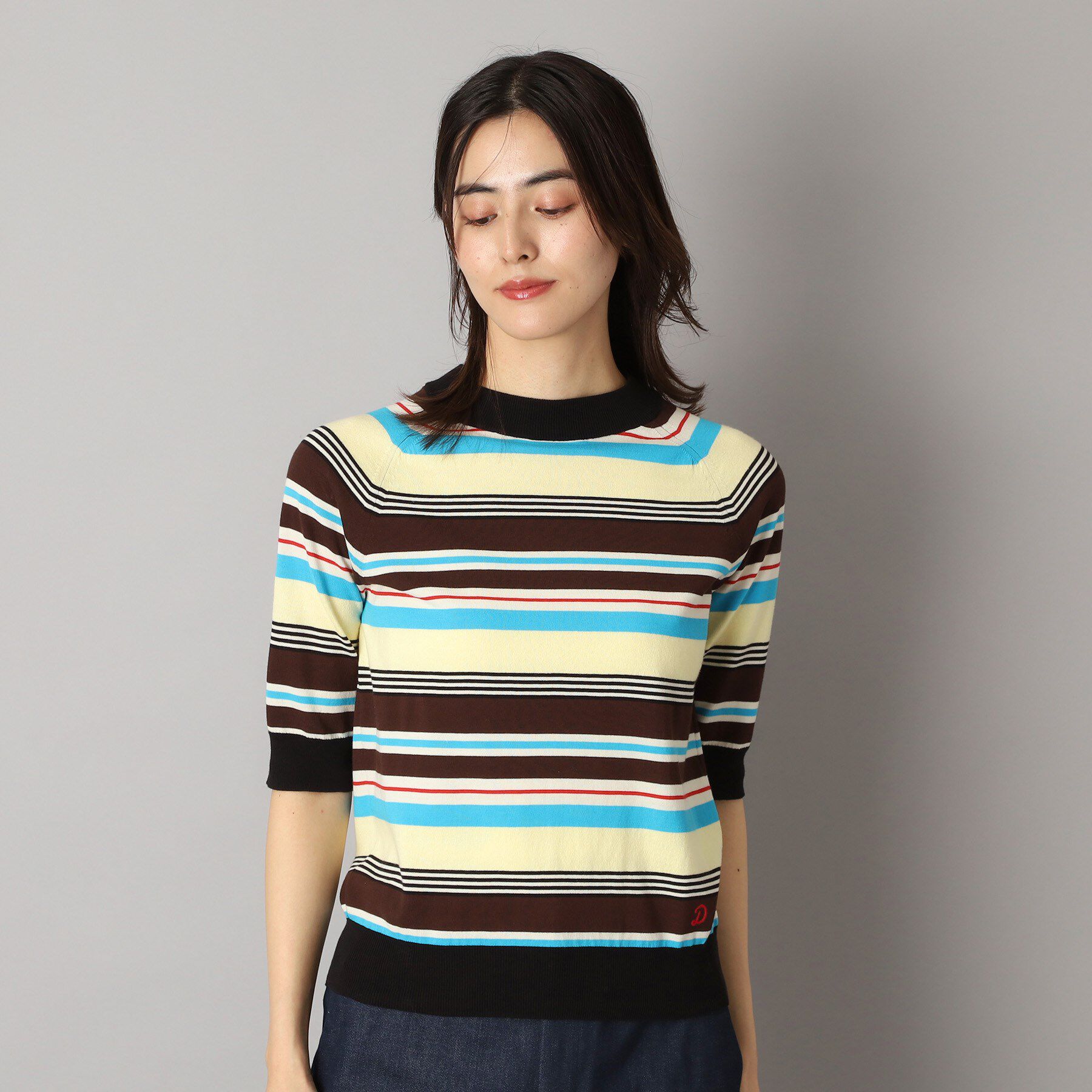 DRESSTERIOR「【洗える】マルチボーダーハーフスリーブニット」|ニット・セーター|