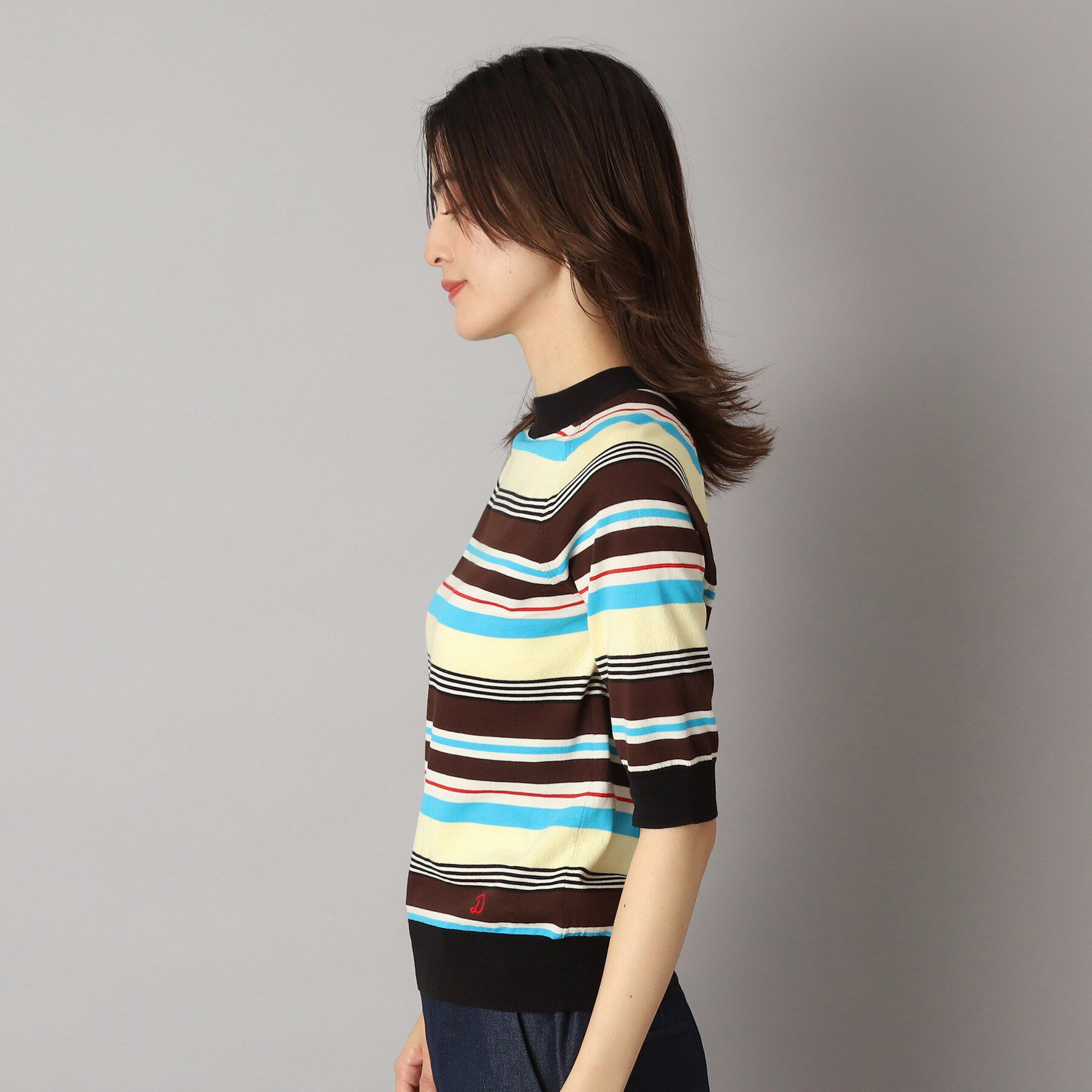 DRESSTERIOR「【洗える】マルチボーダーハーフスリーブニット」|ニット・セーター|