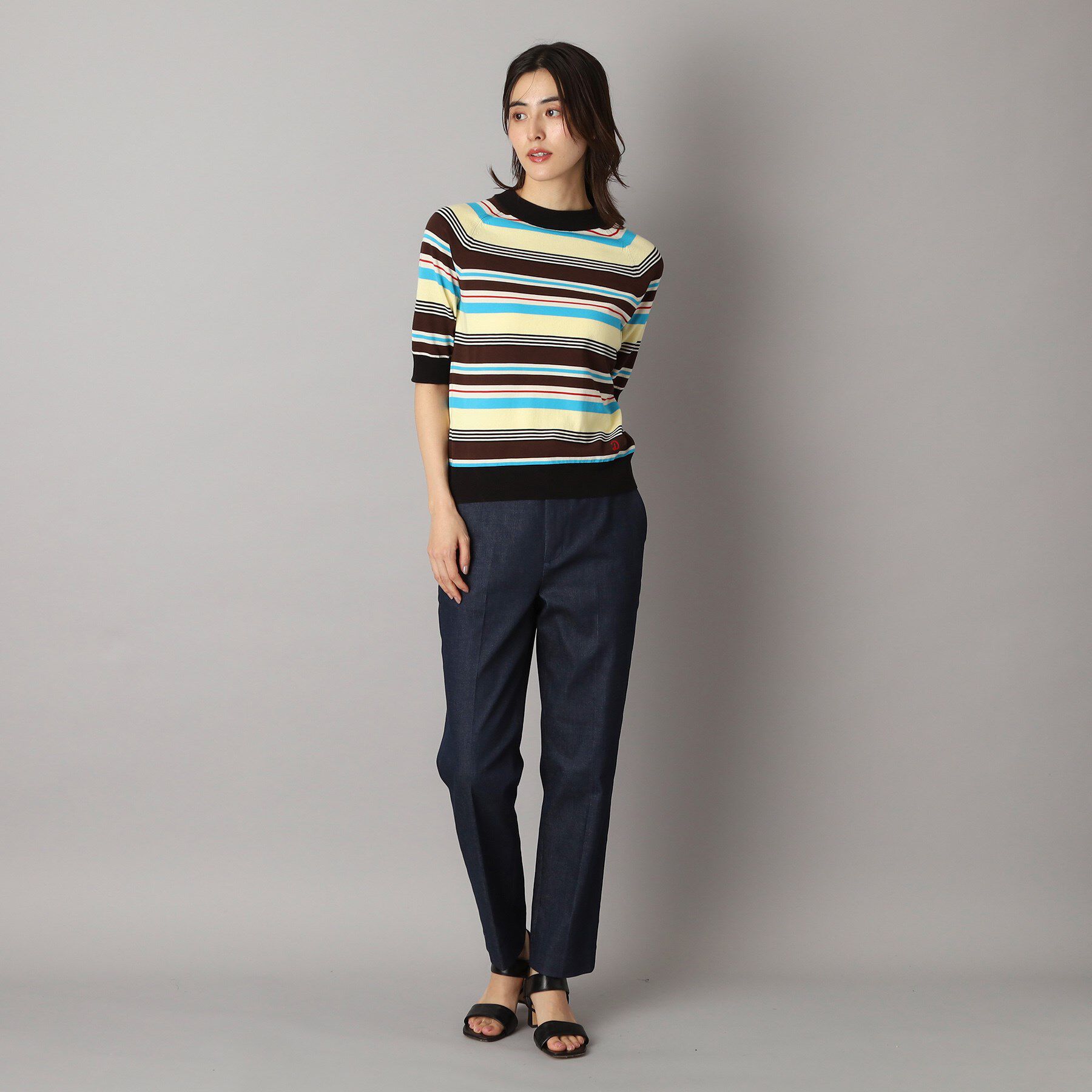 DRESSTERIOR「【洗える】マルチボーダーハーフスリーブニット」|ニット・セーター|