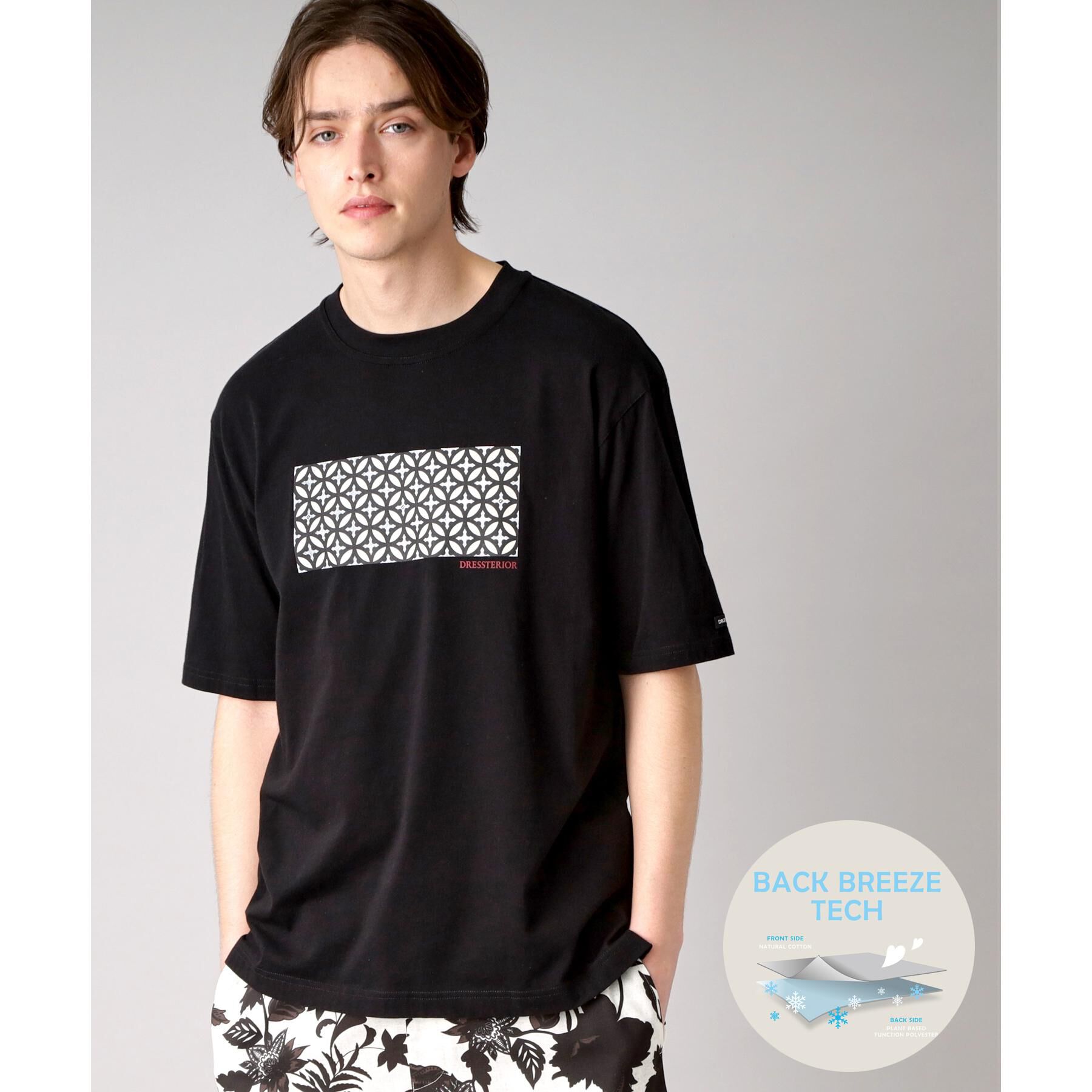 DRESSTERIOR「【接触冷感/UVカット】BACK BREEZE TECH オーバーラップサークルプリントTシャツ」|Tシャツ・カットソー|ブラック(019)