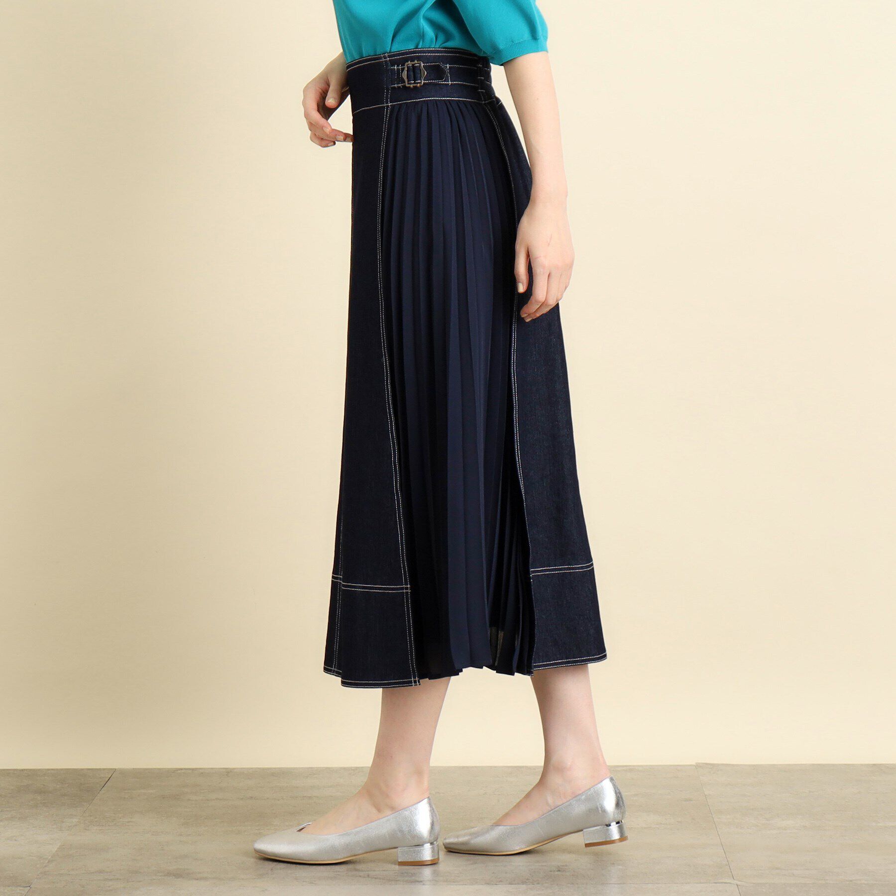 grove「【高身長さん向け＋6cm】デニムサイドプリーツスカート」|スカート|