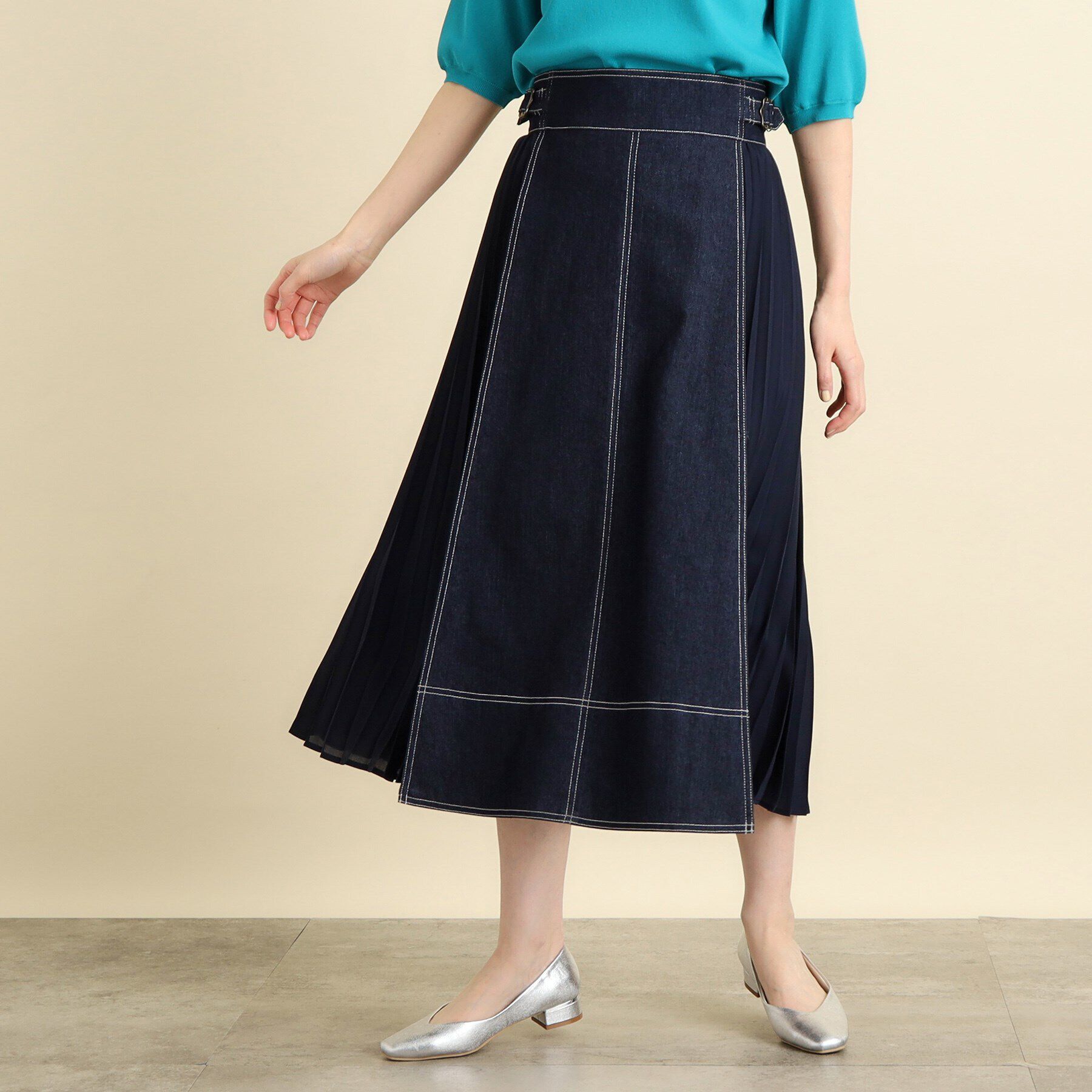 grove「【高身長さん向け＋6cm】デニムサイドプリーツスカート」|スカート|デニムネイビー(09